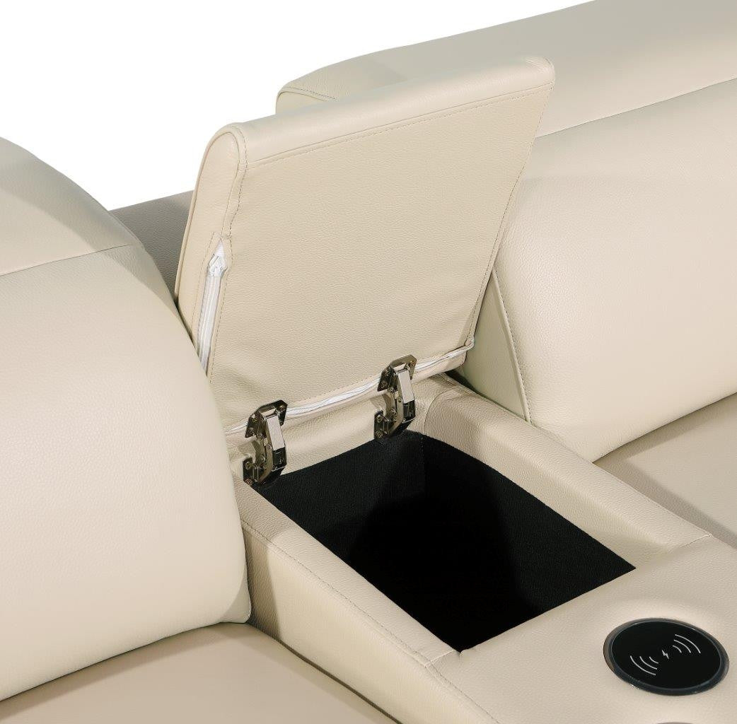 Beige Italian Leather Modular L Shaped Six Piece Corner Sectional With Console-5