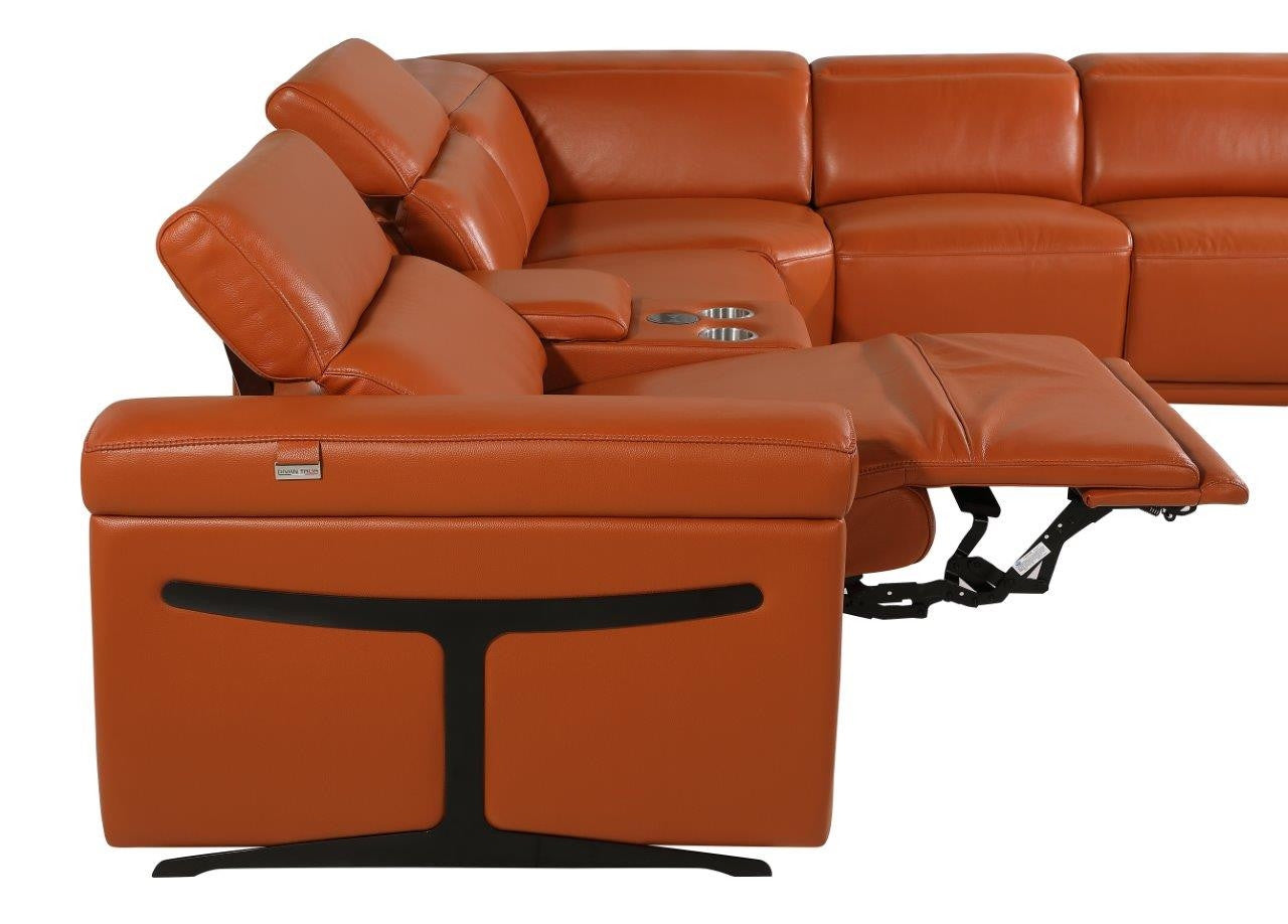 Camel Italian Leather Modular L Shaped Six Piece Corner Sectional With Console-2