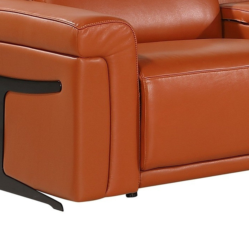 Camel Italian Leather Modular L Shaped Seven Piece Corner Sectional With Console-4