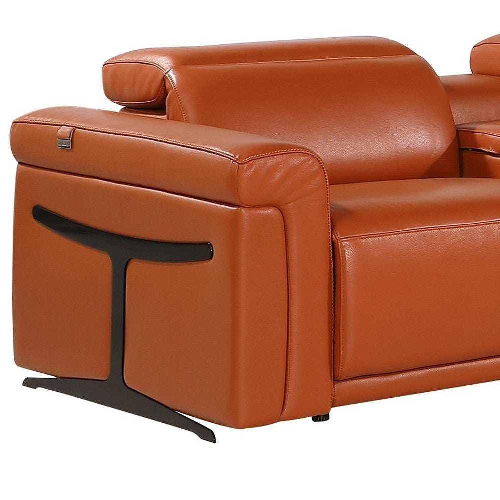 Camel Italian Leather Modular L Shaped Seven Piece Corner Sectional With Console-5