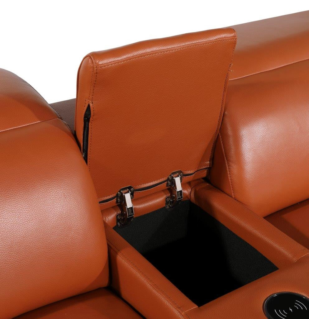 Camel Italian Leather Modular L Shaped Seven Piece Corner Sectional With Console-7