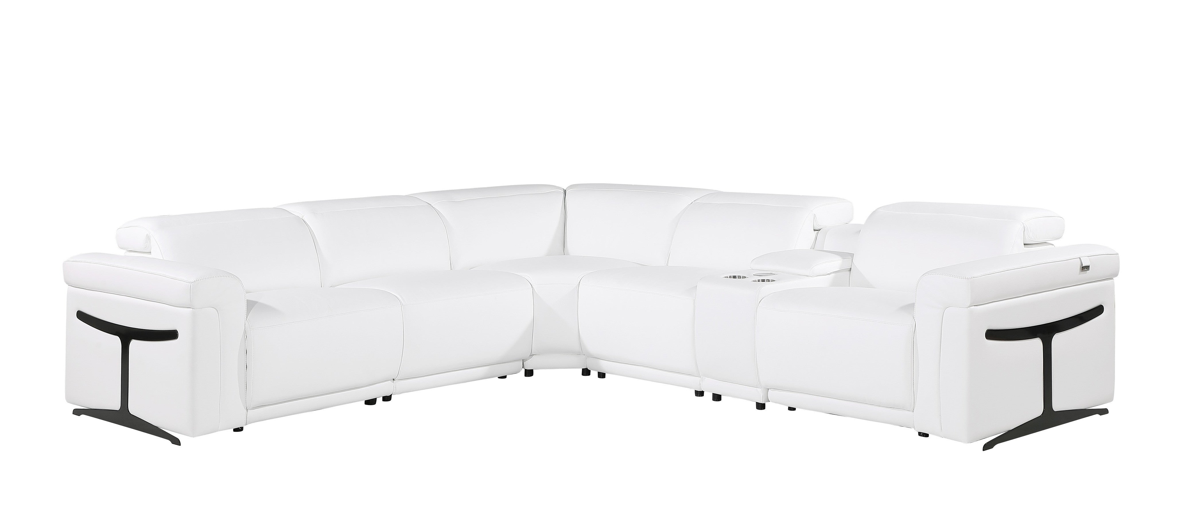 White Italian Leather Modular L Shaped Six Piece Corner Sectional With Console-7
