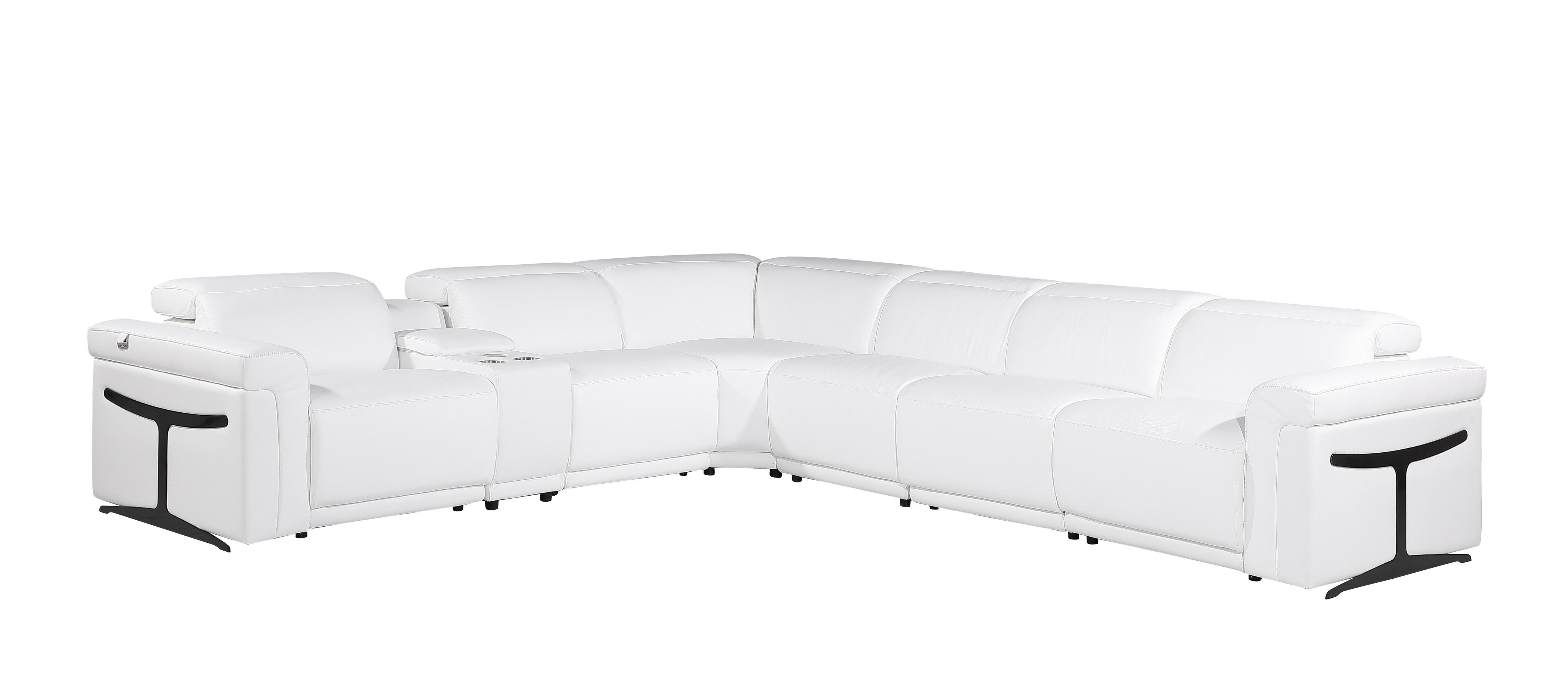 White Italian Leather Modular L Shaped Seven Piece Corner Sectional With Console-1