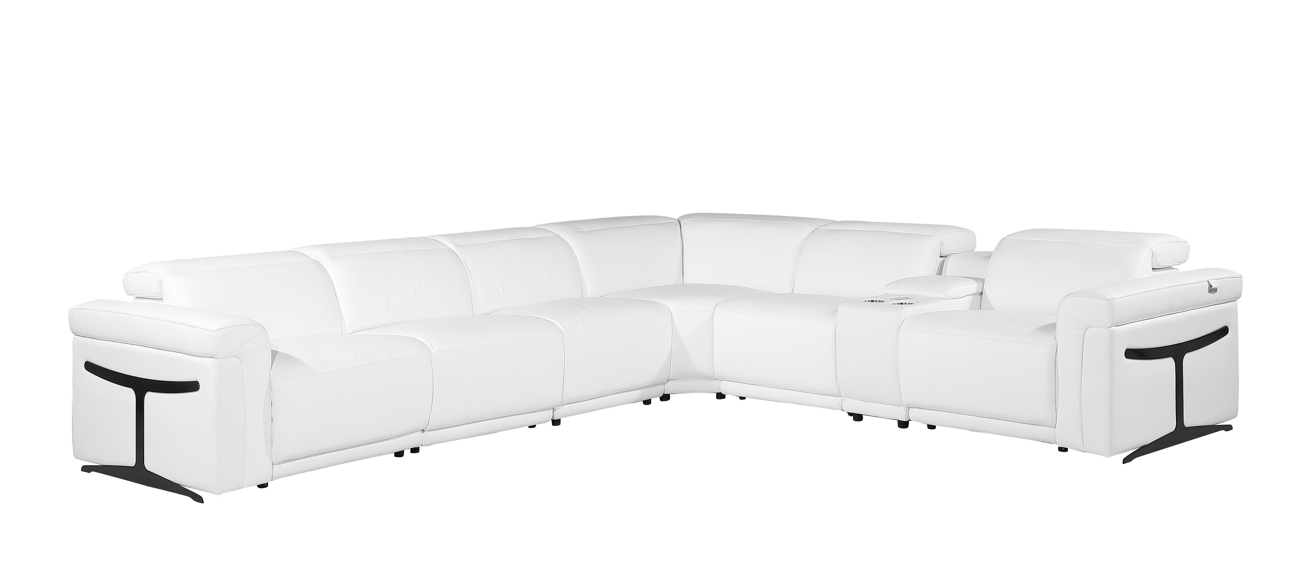 White Italian Leather Modular L Shaped Seven Piece Corner Sectional With Console-7