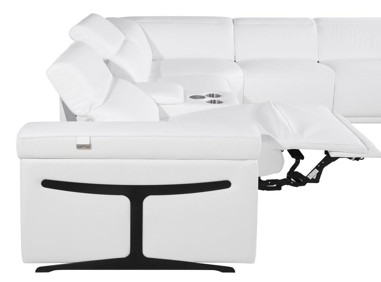 White Italian Leather Modular L Shaped Seven Piece Corner Sectional With Console-3