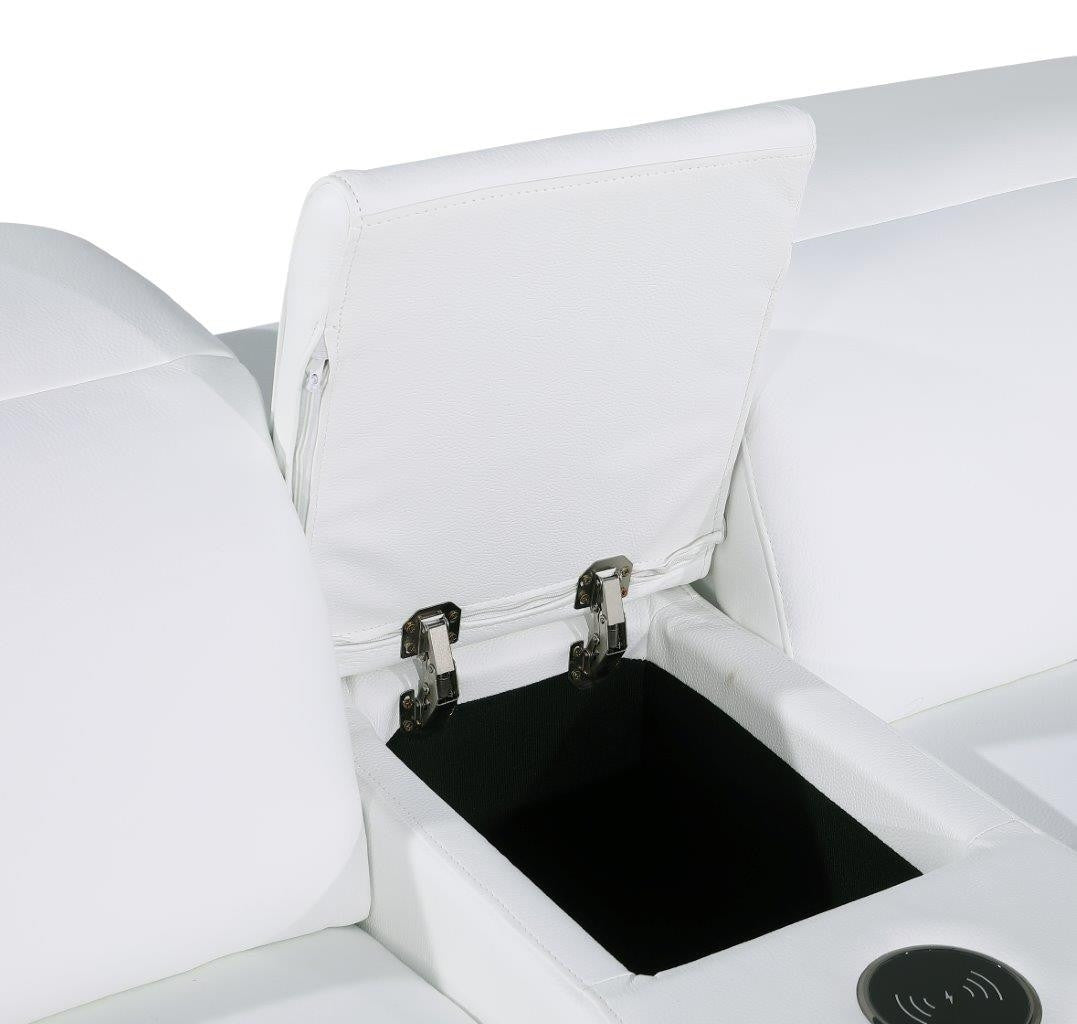 White Italian Leather Modular L Shaped Eight Piece Corner Sectional With Console-5