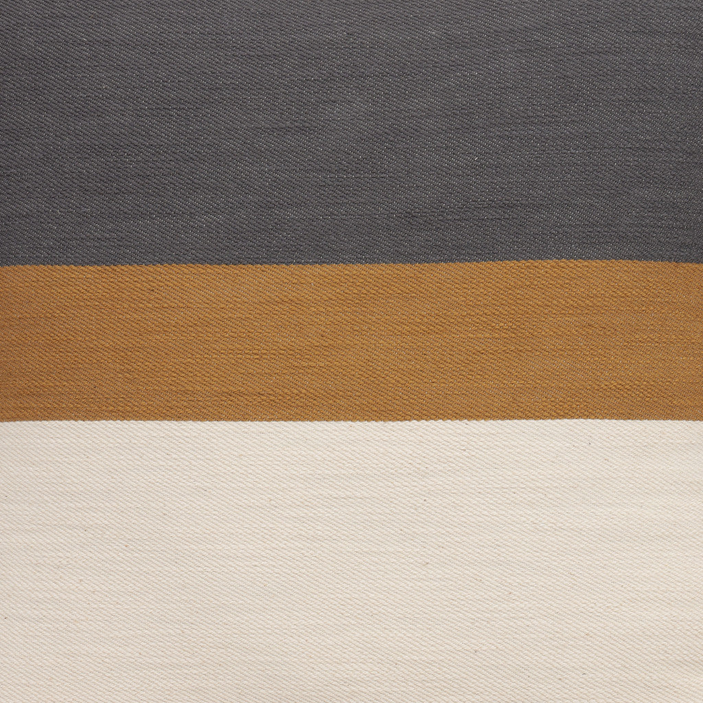 24" Dark Gray Brown And Off White Cotton Striped Throw Pillow-6