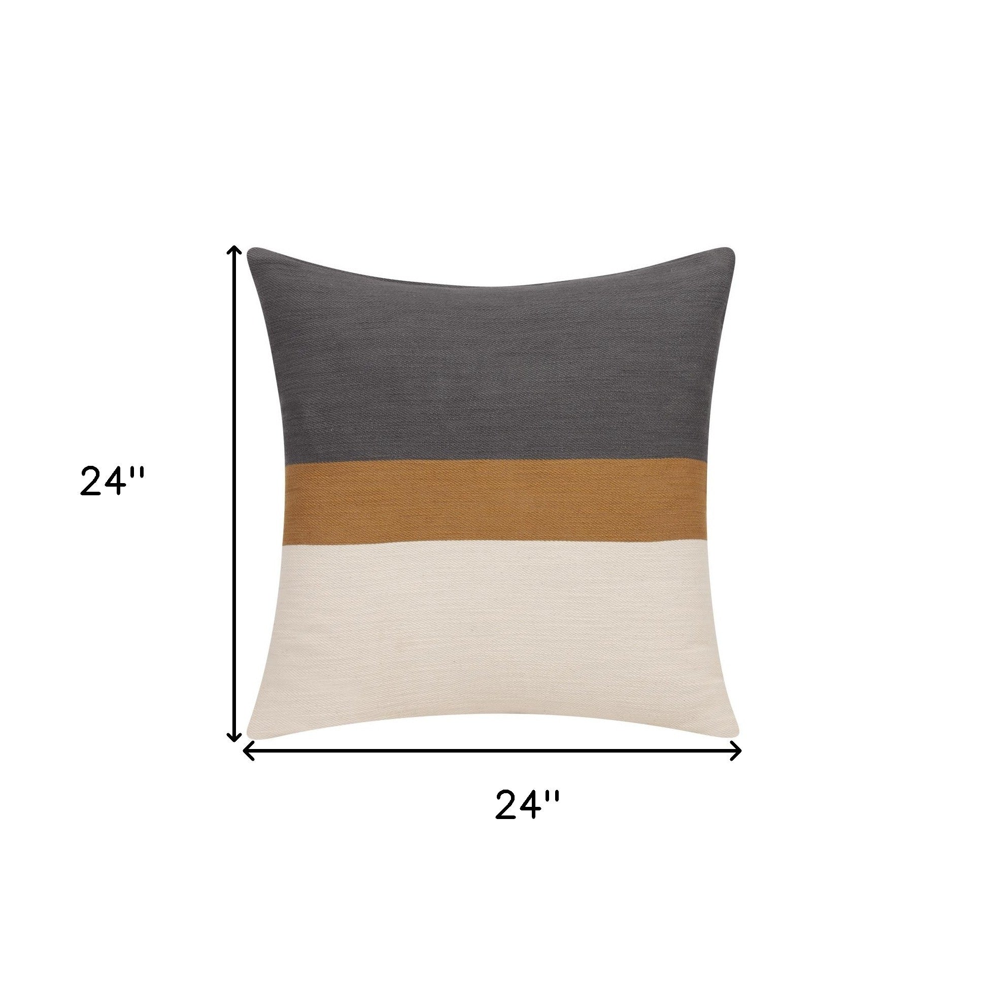 24" Dark Gray Brown And Off White Cotton Striped Throw Pillow-4