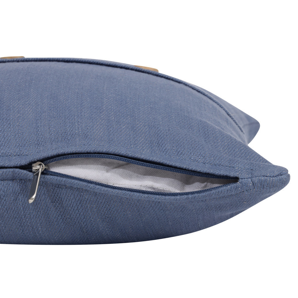 20" Blue Cotton Throw Pillow With Buttons-4