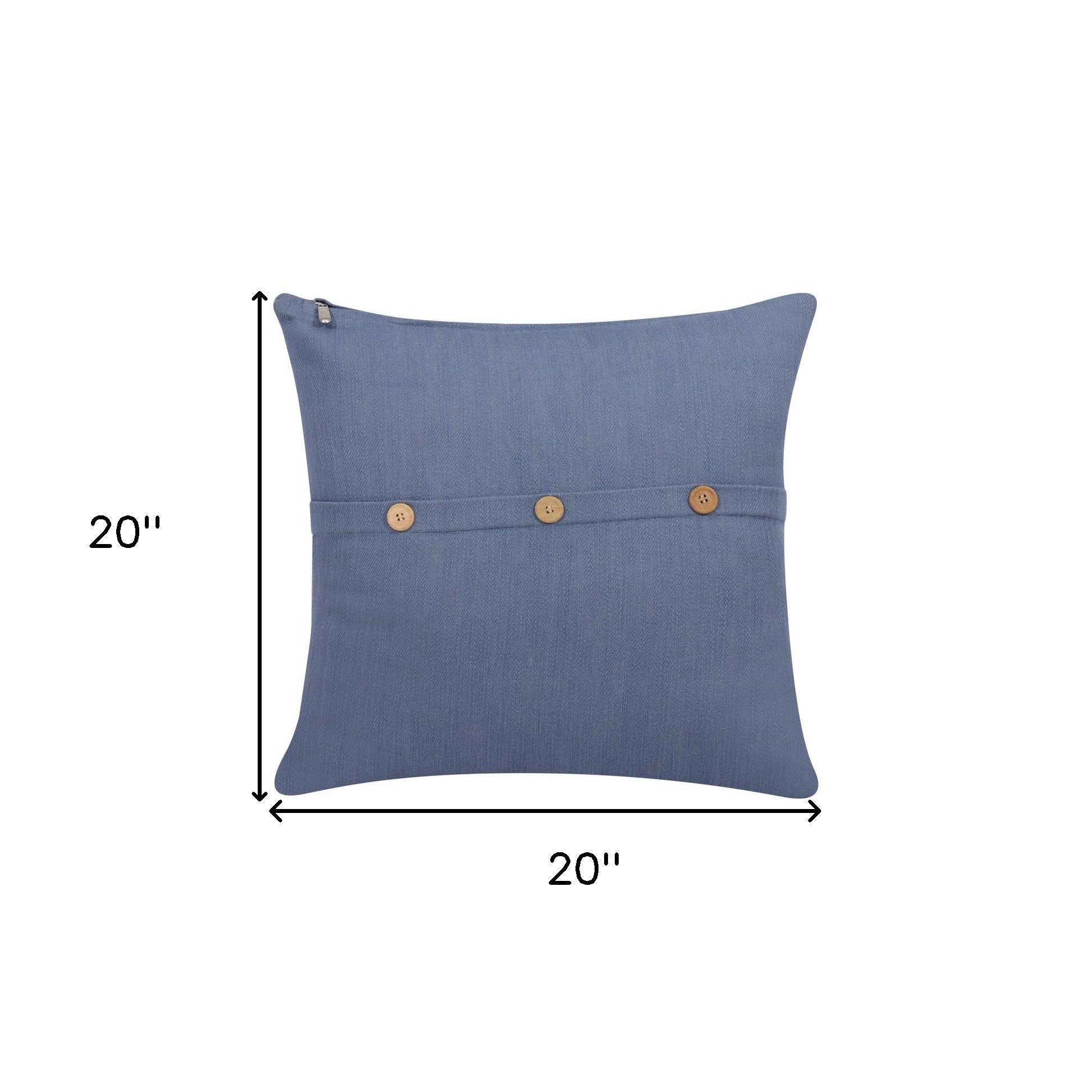 20" Blue Cotton Throw Pillow With Buttons-7