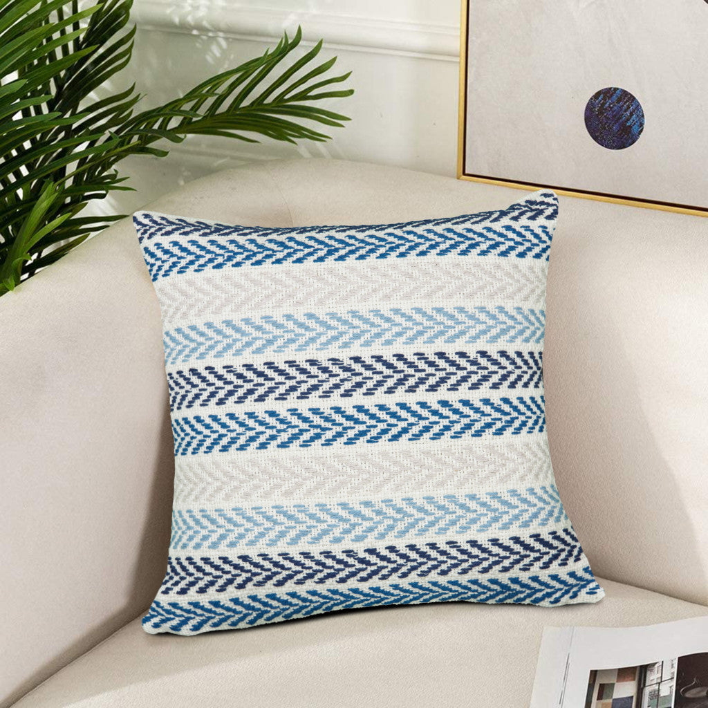 Set of Two 18" X 18" Blue Beach Chevron Cotton Zippered Pillow-6