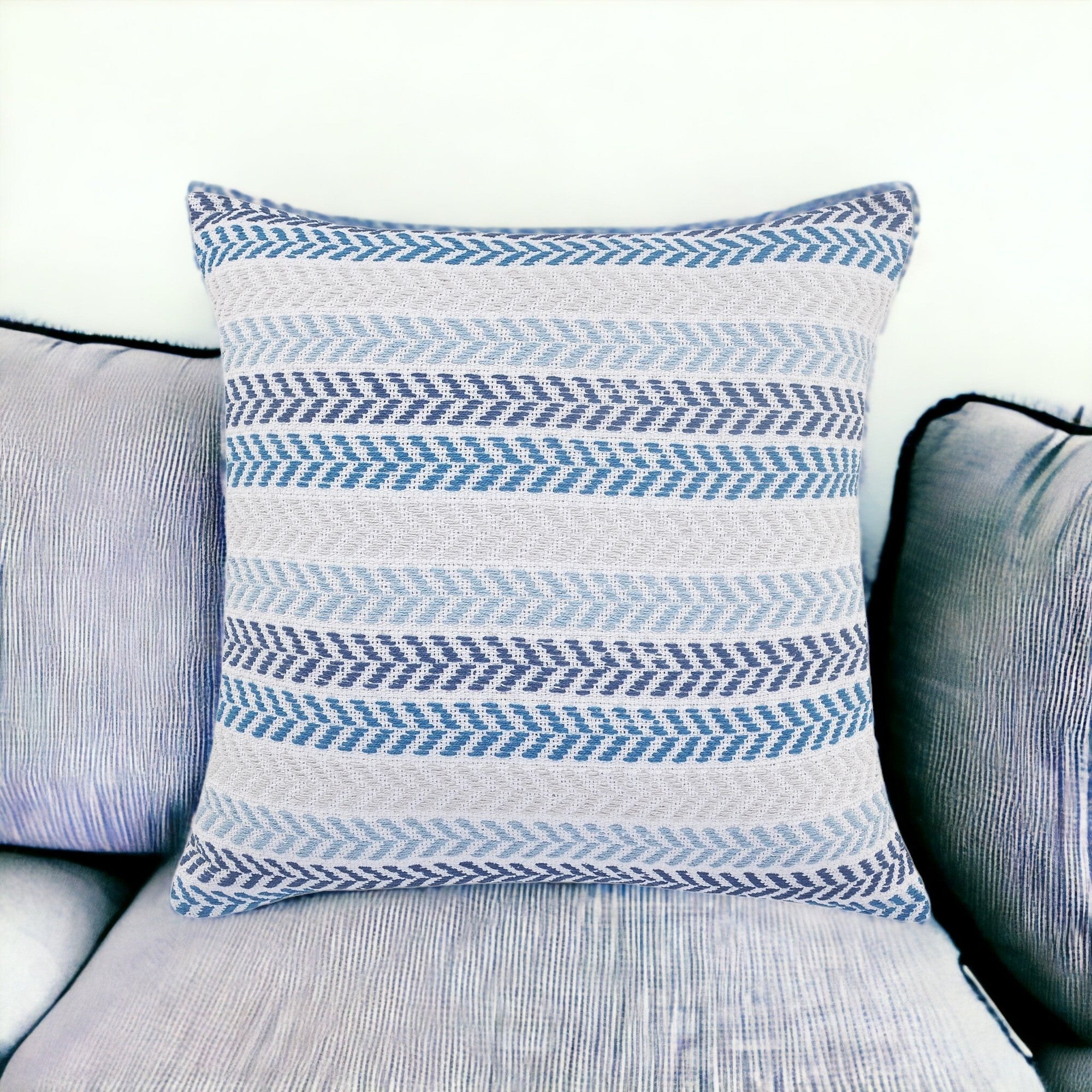 Set of Two 18" X 18" Blue Beach Chevron Cotton Zippered Pillow-1