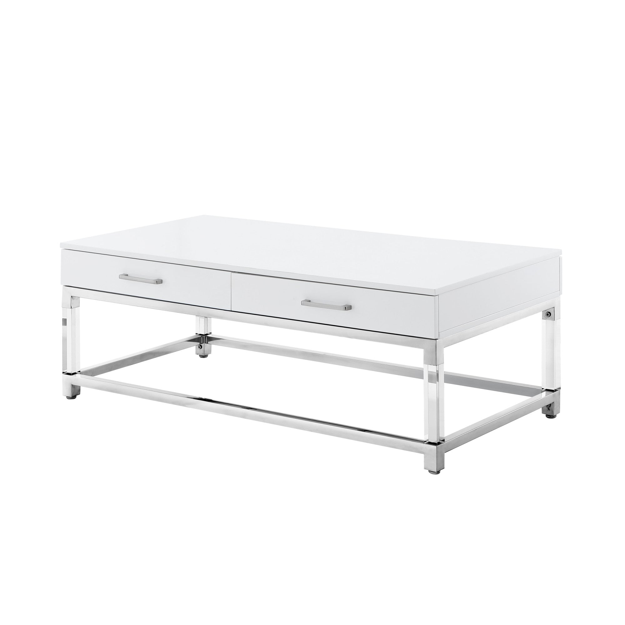 47" White Silver And Clear Wood Acrylic And Steel Coffee Table-2