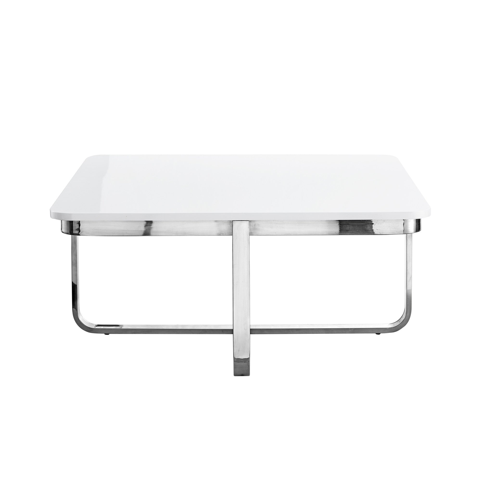 35" White And Silver Metallic Stainless Steel Square Coffee Table-5