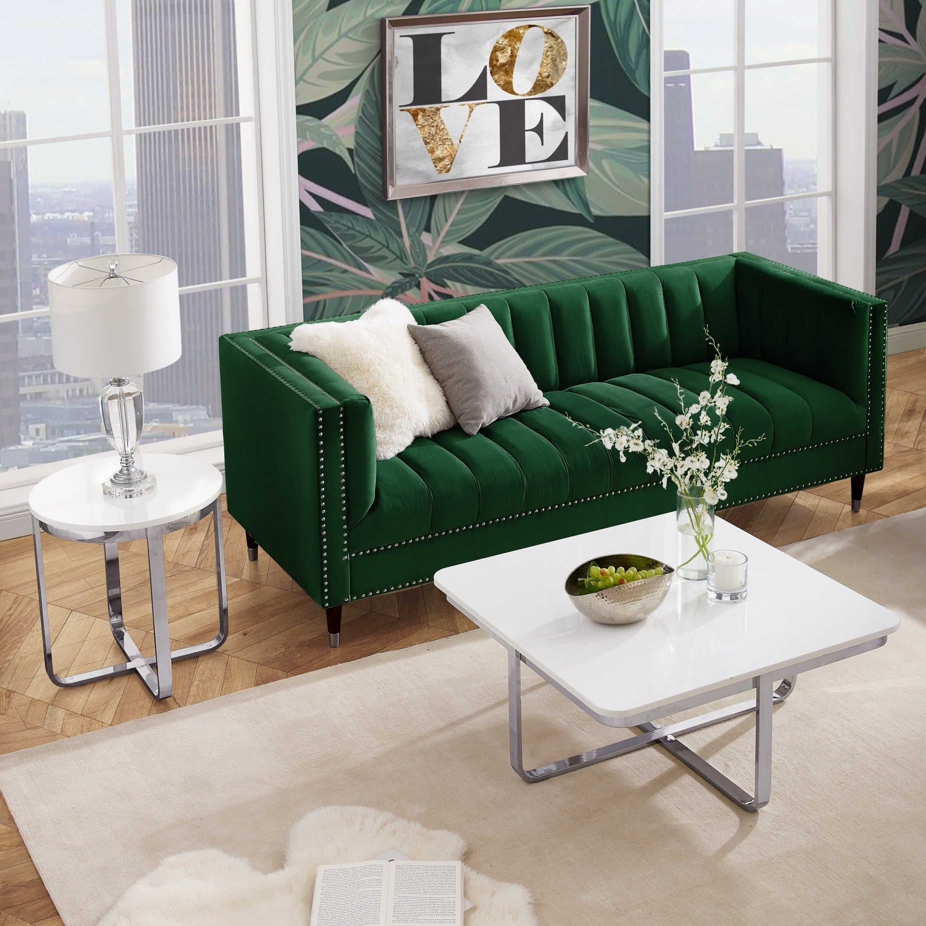 35" White And Silver Metallic Stainless Steel Square Coffee Table-7