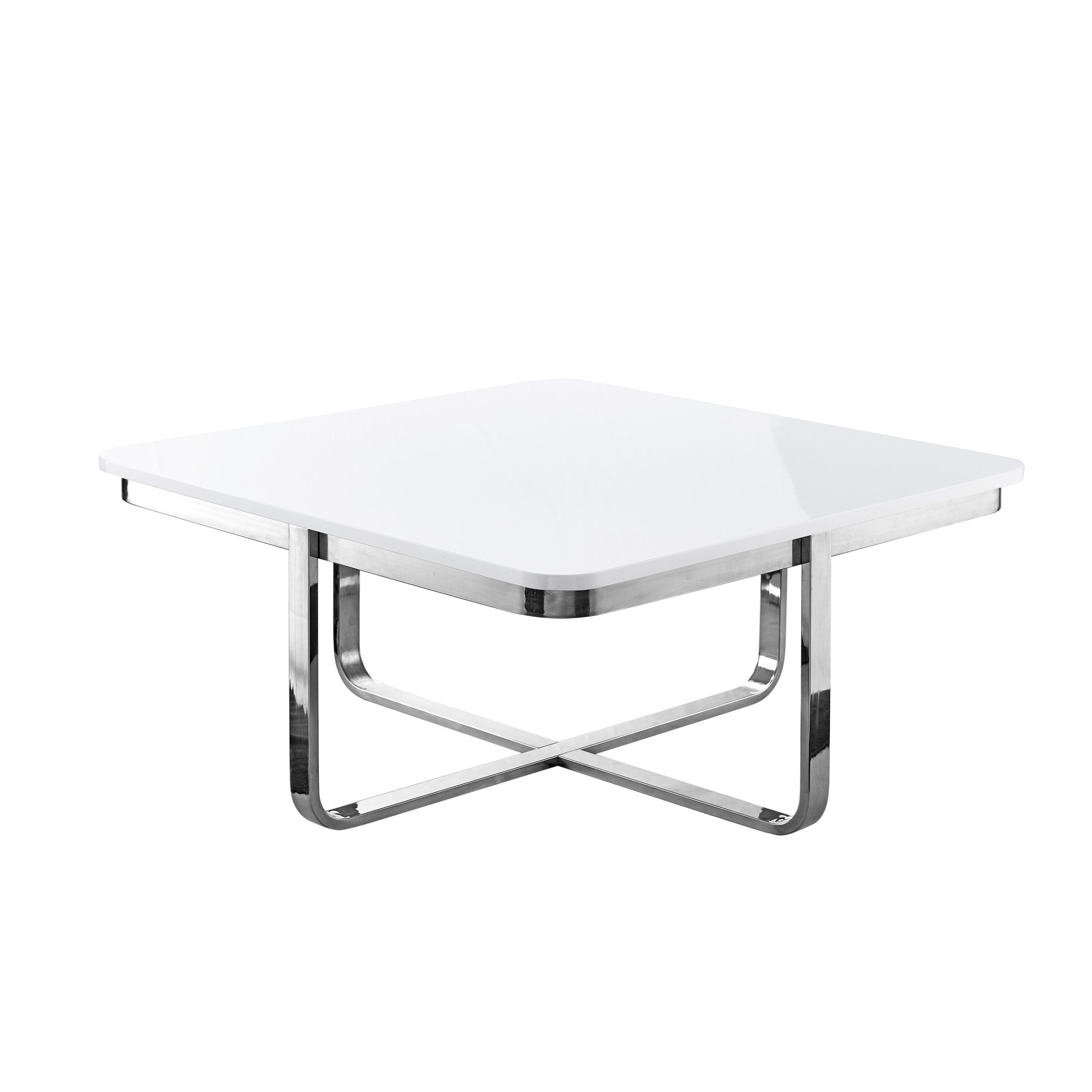 35" White And Silver Metallic Stainless Steel Square Coffee Table-2