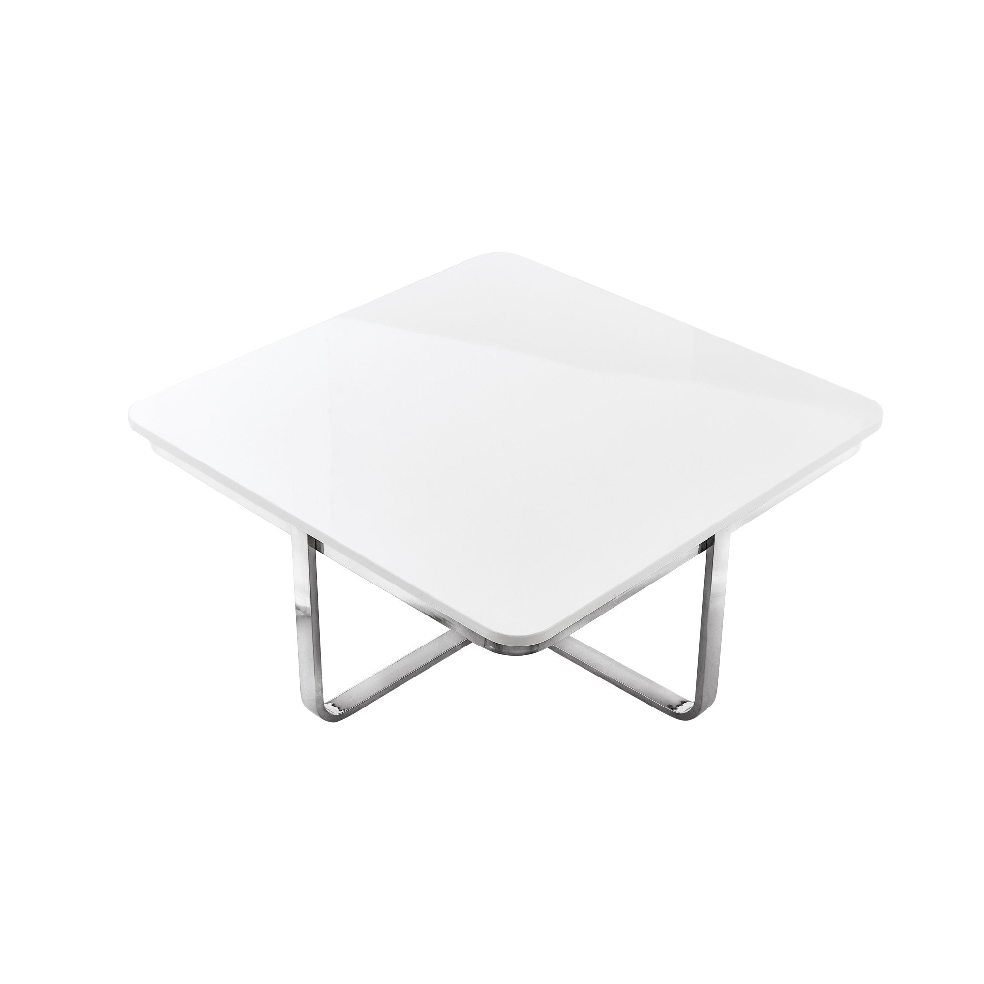 35" White And Silver Metallic Stainless Steel Square Coffee Table-3