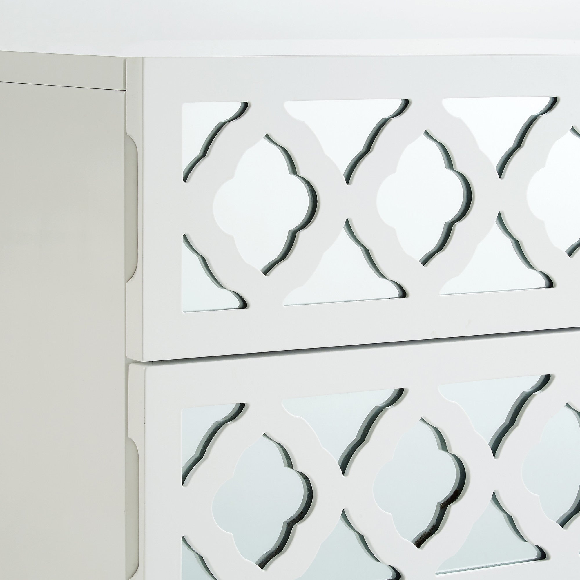 24" Clear And White Wood Mirrored End Table With Three Drawers-6