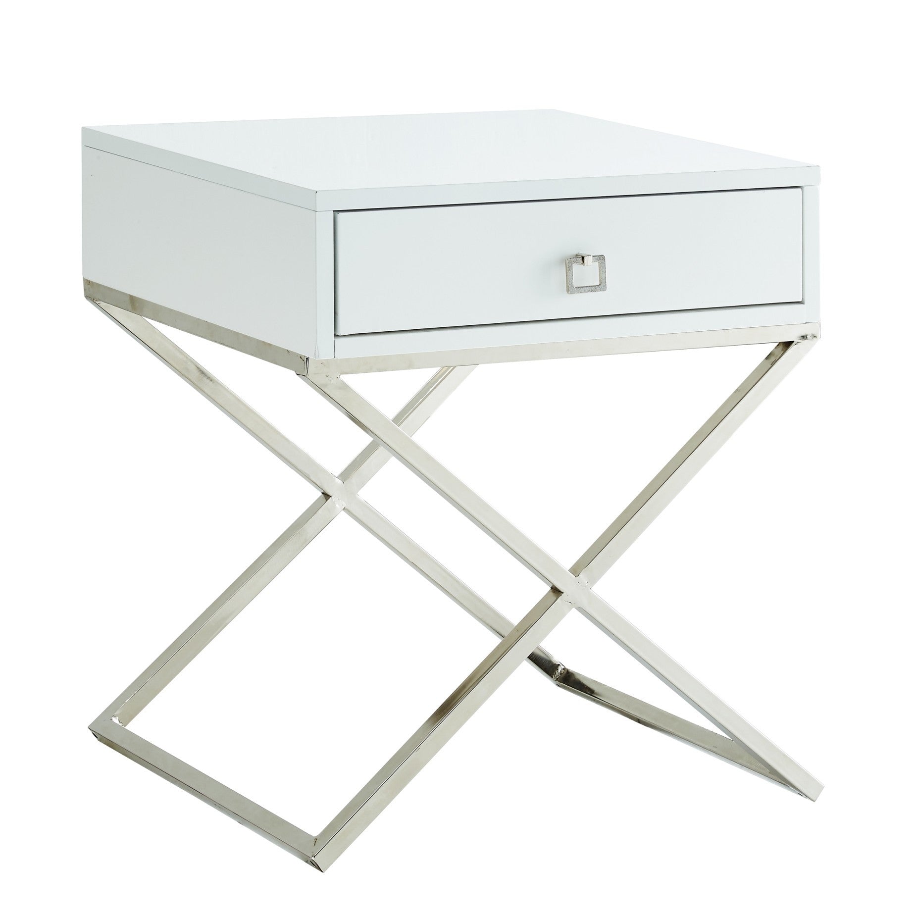 25" Silver And White End Table With Drawer-0