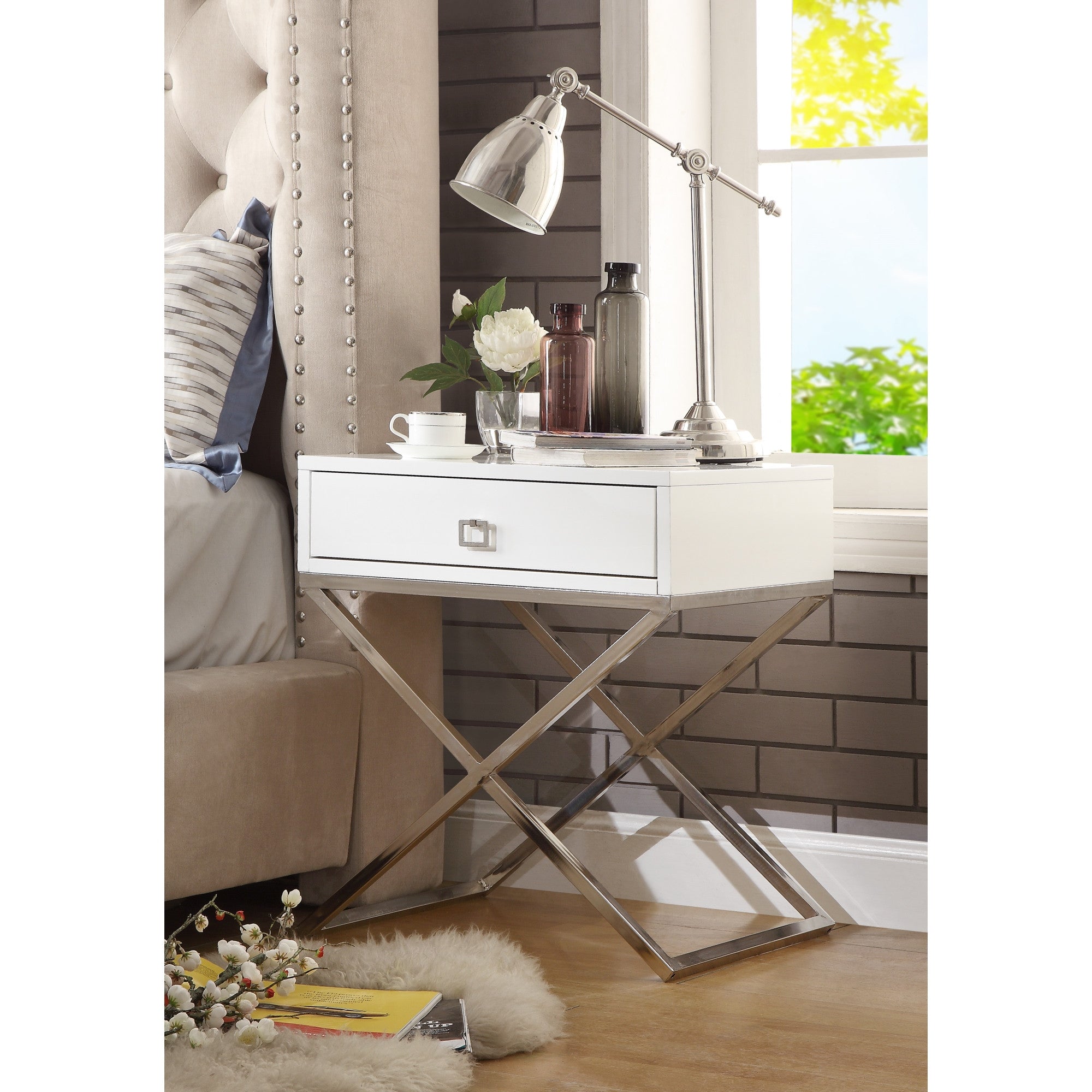25" Silver And White End Table With Drawer-8