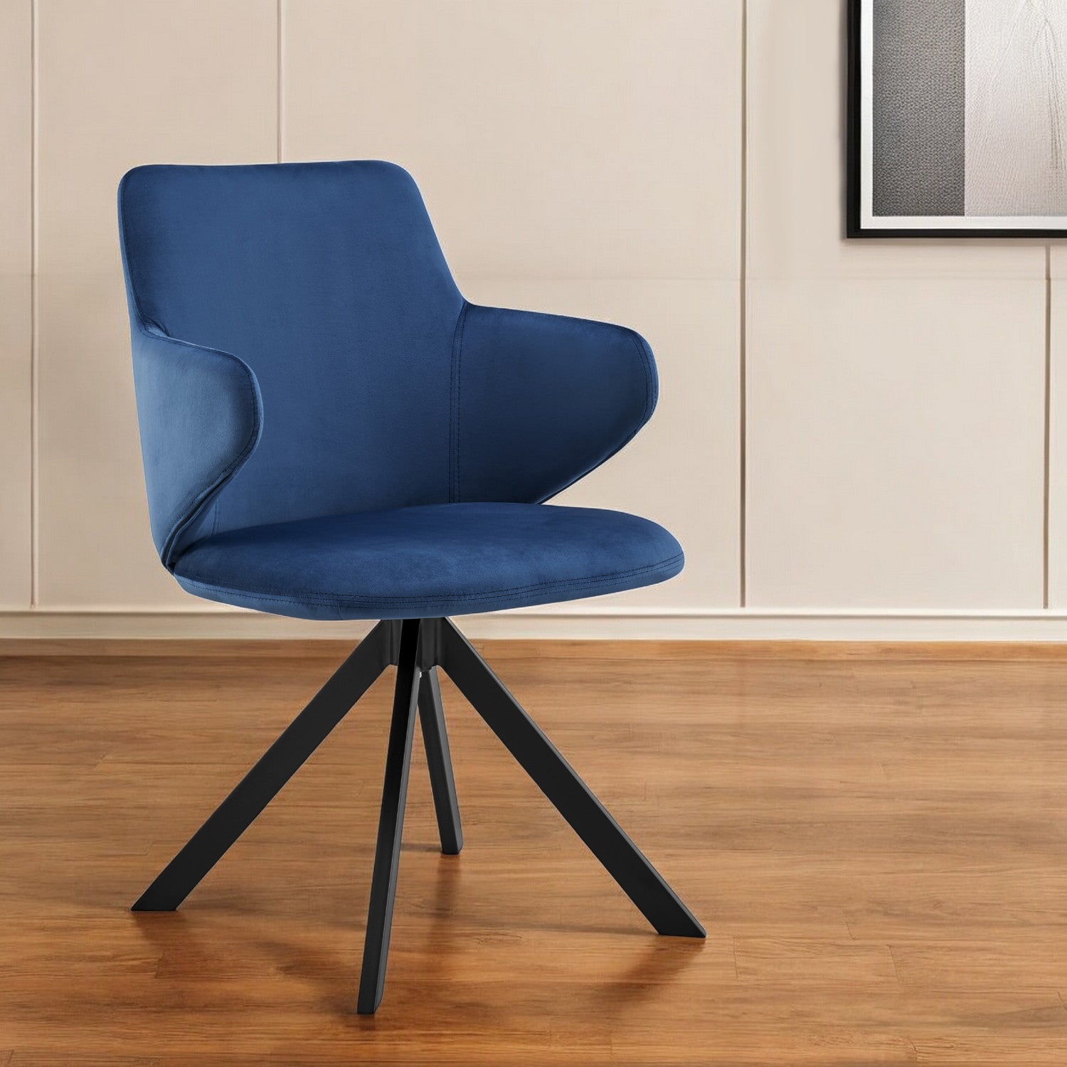 Blue And Black Upholstered Velvet Dining Arm Chair-0