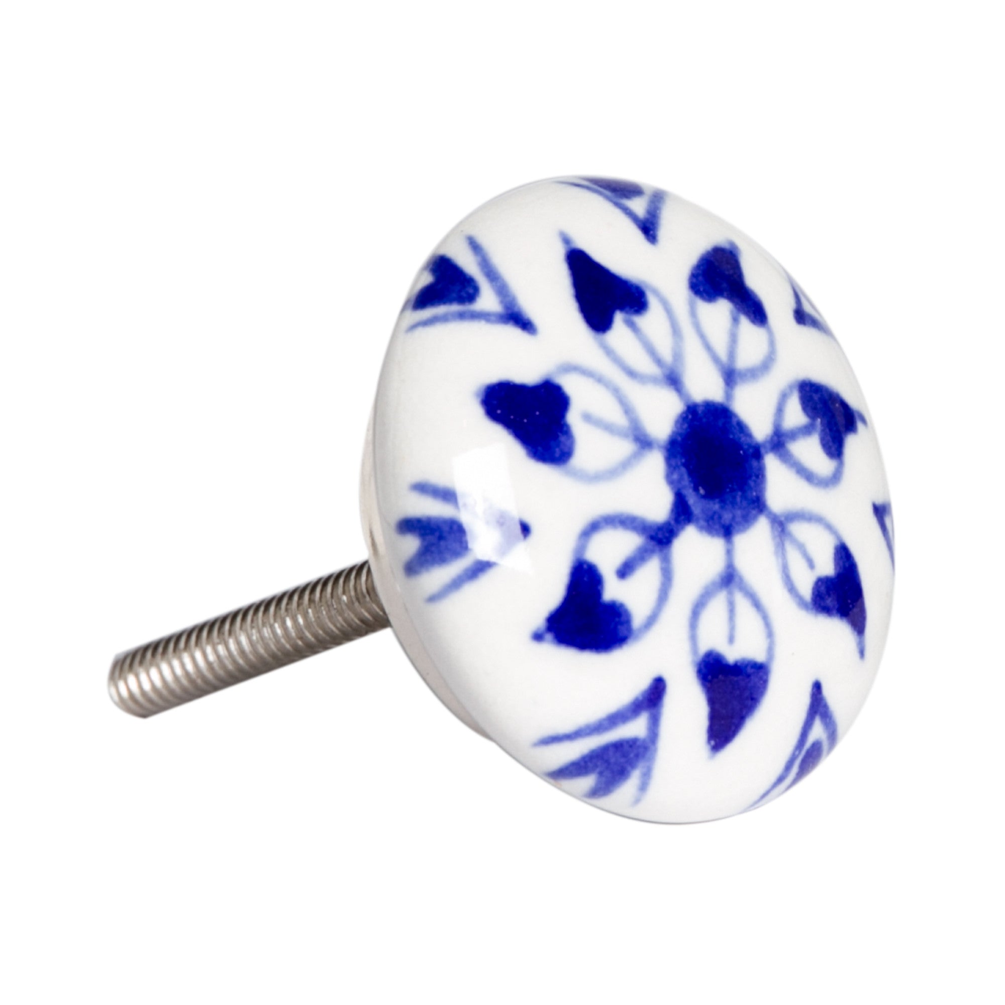 Set of Eight Blue And White Ceramic And Metal Drawer Pull Knobs-2