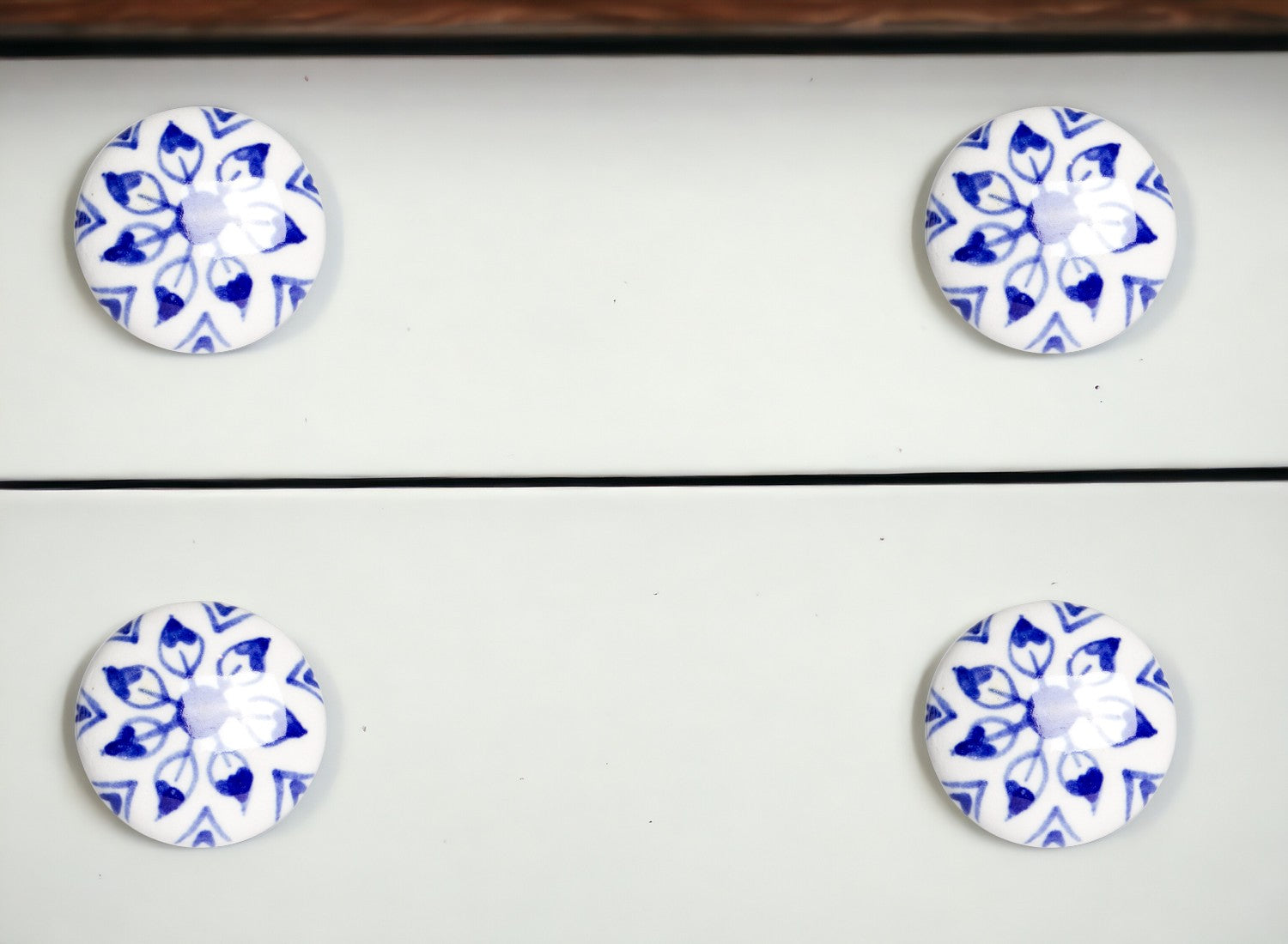 Set of Eight Blue And White Ceramic And Metal Drawer Pull Knobs-0