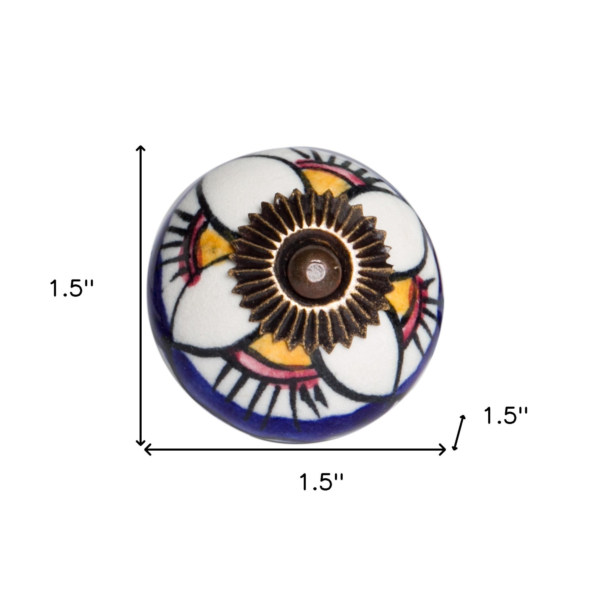 Set of Eight Blue And White Ceramic And Metal Drawer Pull Knobs-4