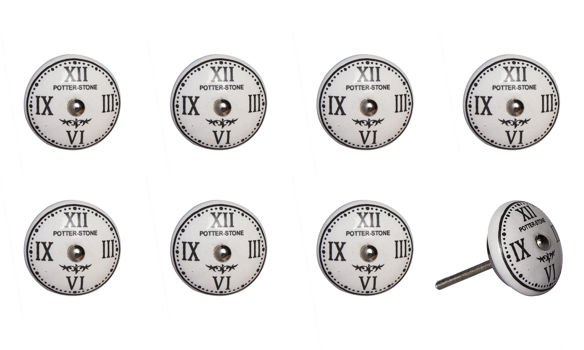 Set of Eight Black And White Ceramic And Metal Drawer Pull Knobs-1