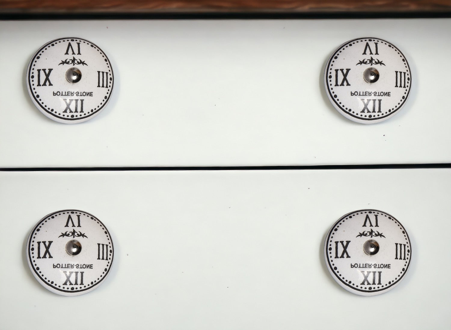 Set of Eight Black And White Ceramic And Metal Drawer Pull Knobs-0