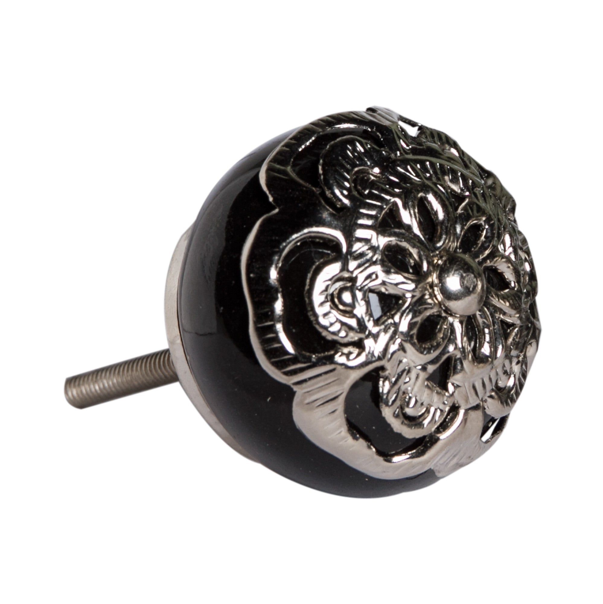 Set of Eight Black And Silver Ceramic And Metal Drawer Pull Knobs-3