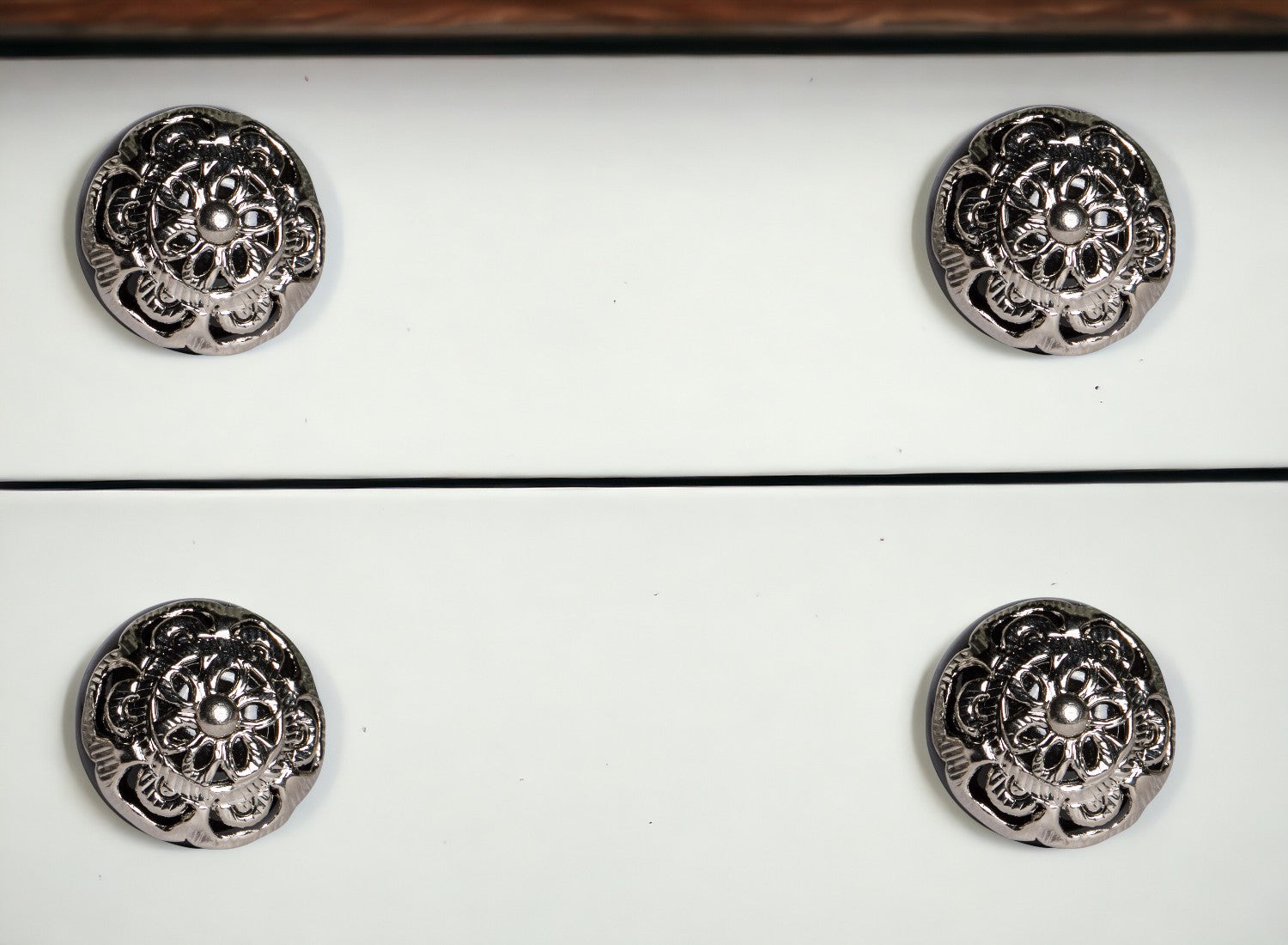 Set of Eight Black And Silver Ceramic And Metal Drawer Pull Knobs-0