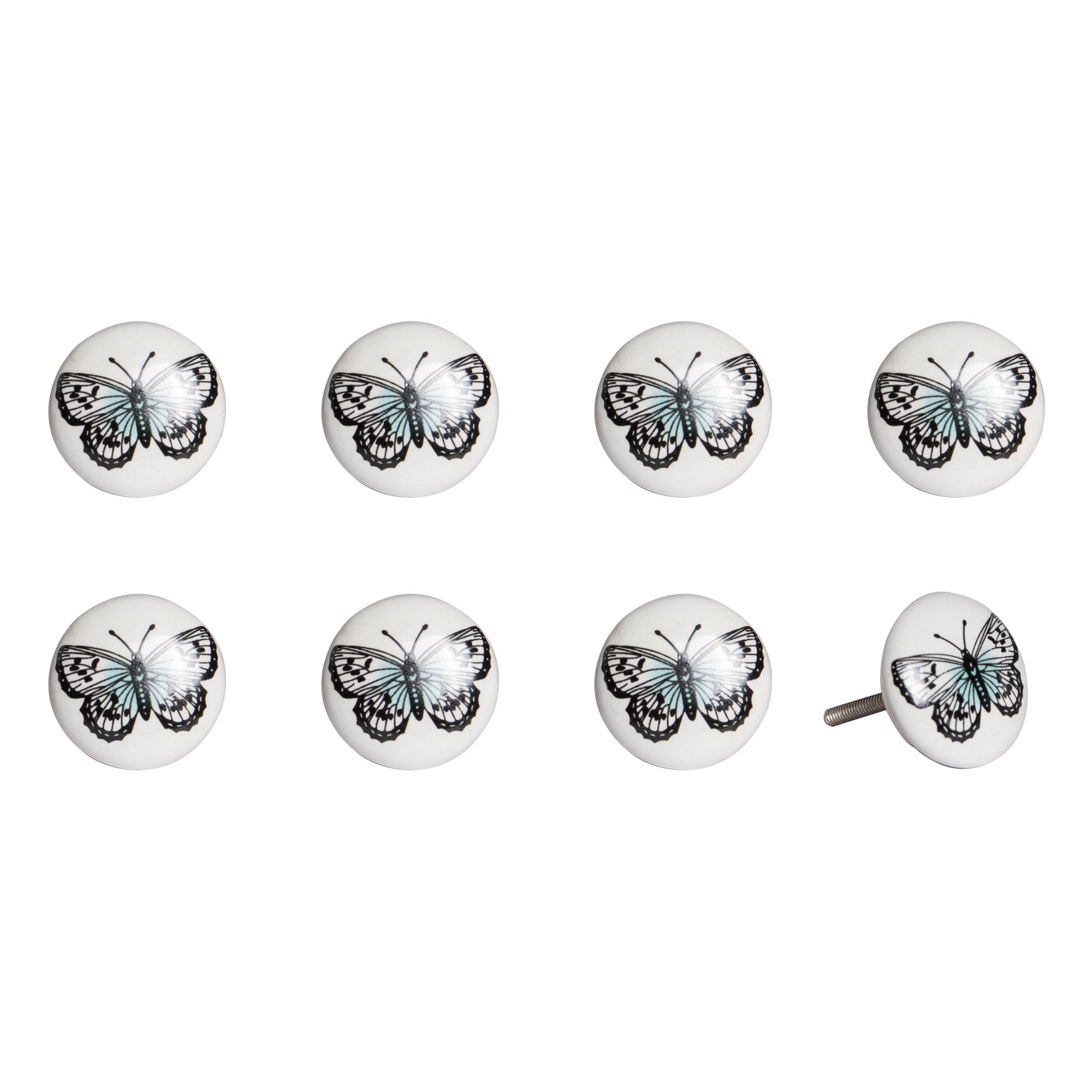 Set of Eight Black And White Ceramic And Metal Drawer Pull Knobs-1