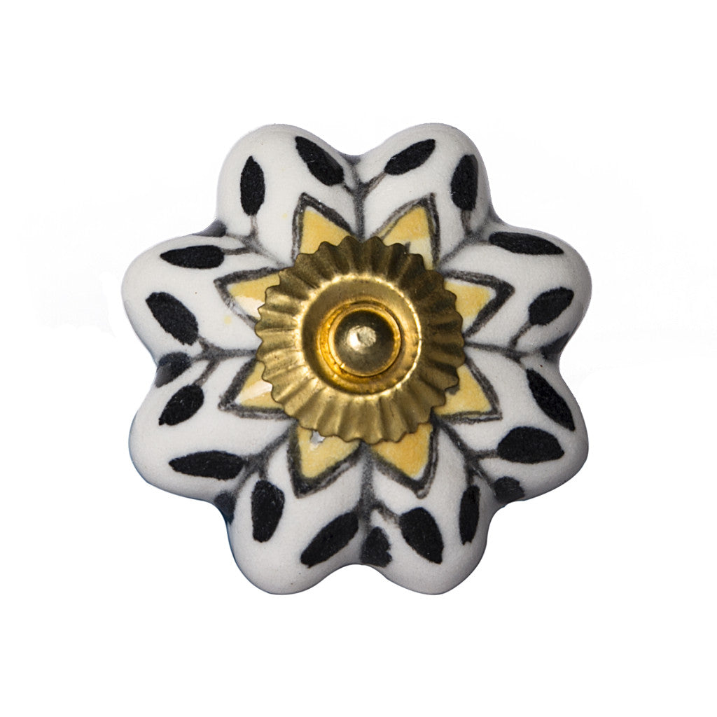 Set of Eight Black And Yellow Ceramic And Metal Drawer Pull Knobs-2