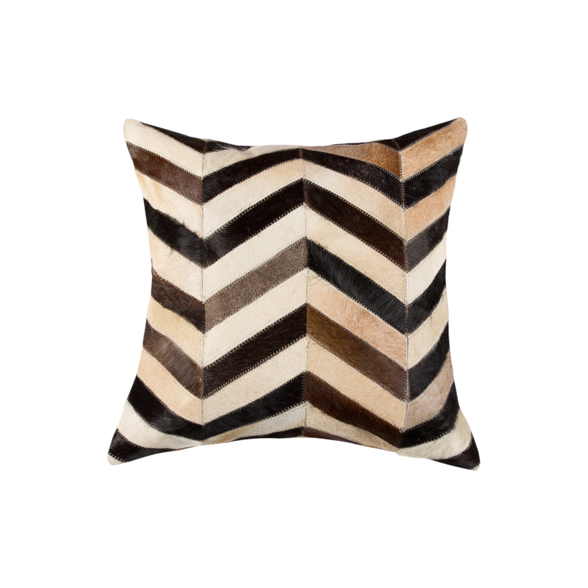 Set of Two 18" Black Brown and Beige Chevron Cowhide Throw Pillows-4