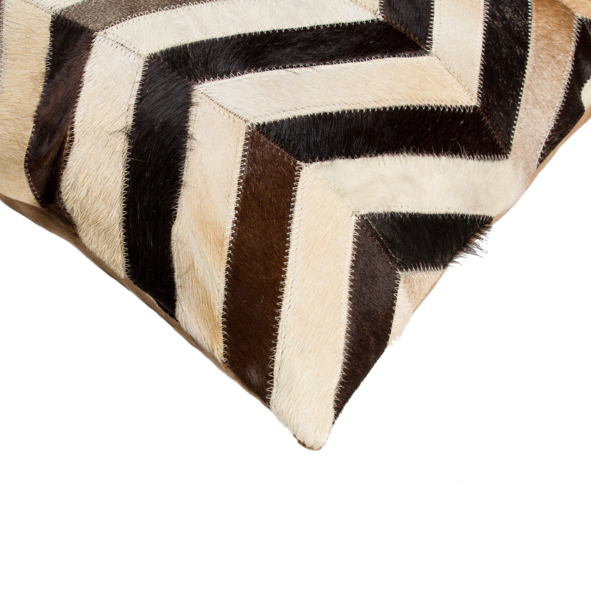 Set of Two 18" Black Brown and Beige Chevron Cowhide Throw Pillows-5