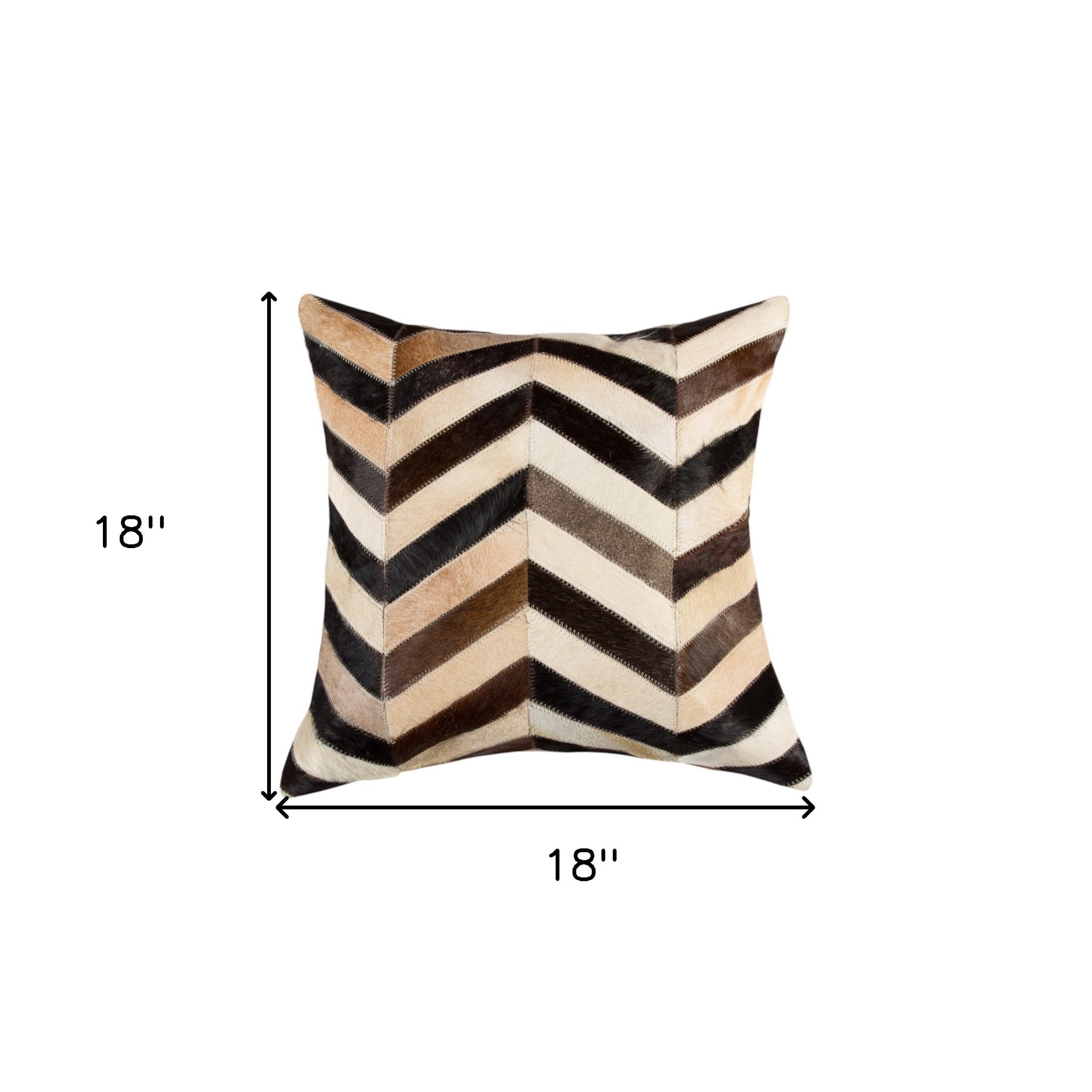 Set of Two 18" Black Brown and Beige Chevron Cowhide Throw Pillows-6