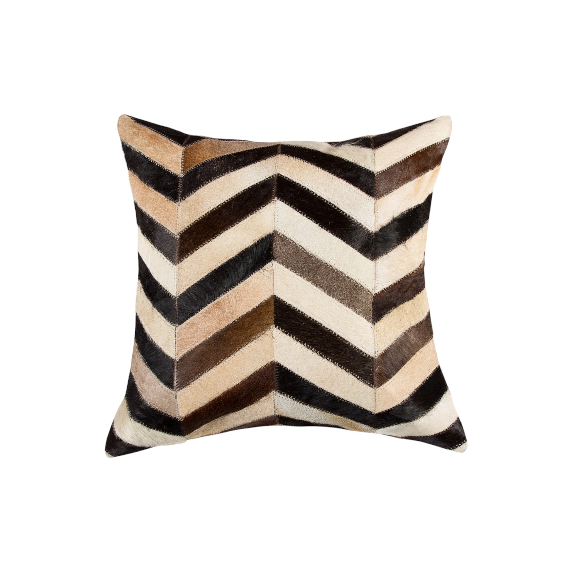 Set of Two 18" Black Brown and Beige Chevron Cowhide Throw Pillows-2