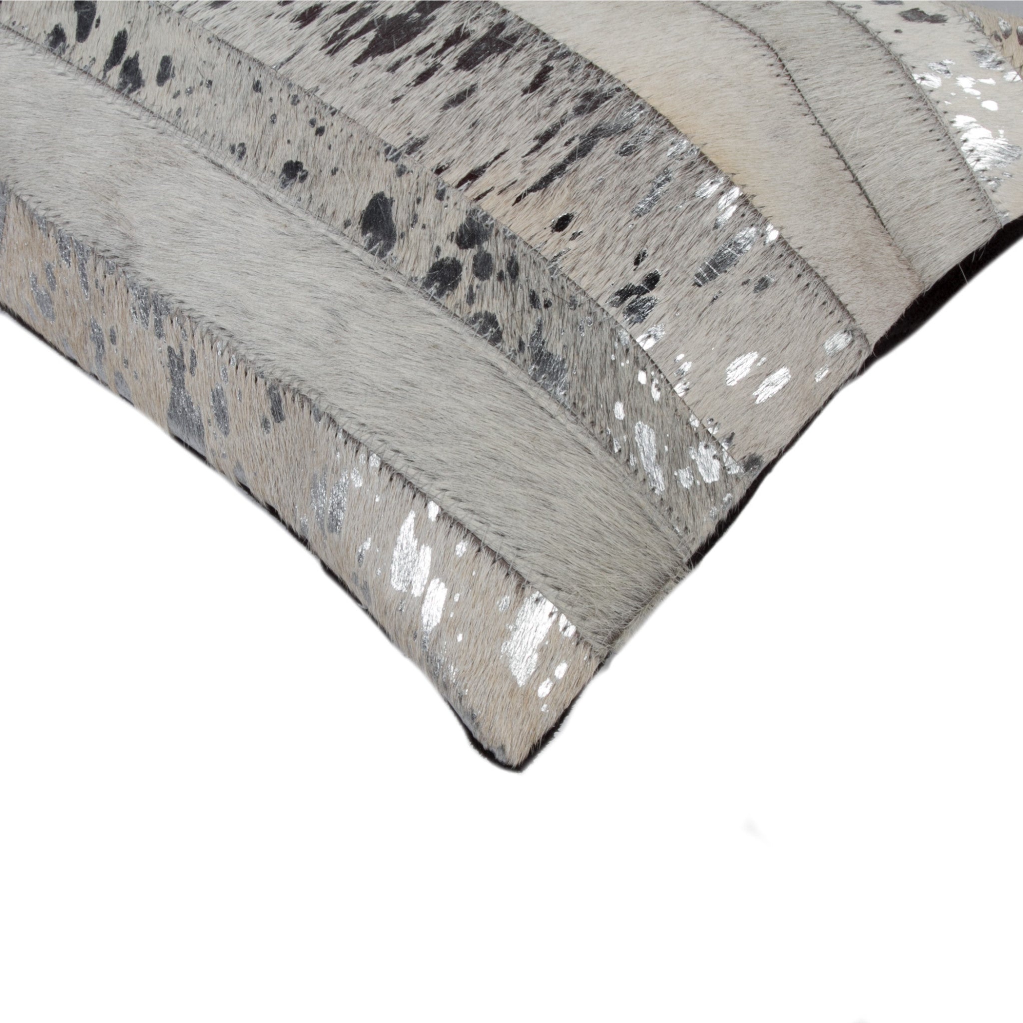 Set of Two 12" X 20" Gray and Silver Striped Cowhide Lumbar Throw Pillows with Glitter-4