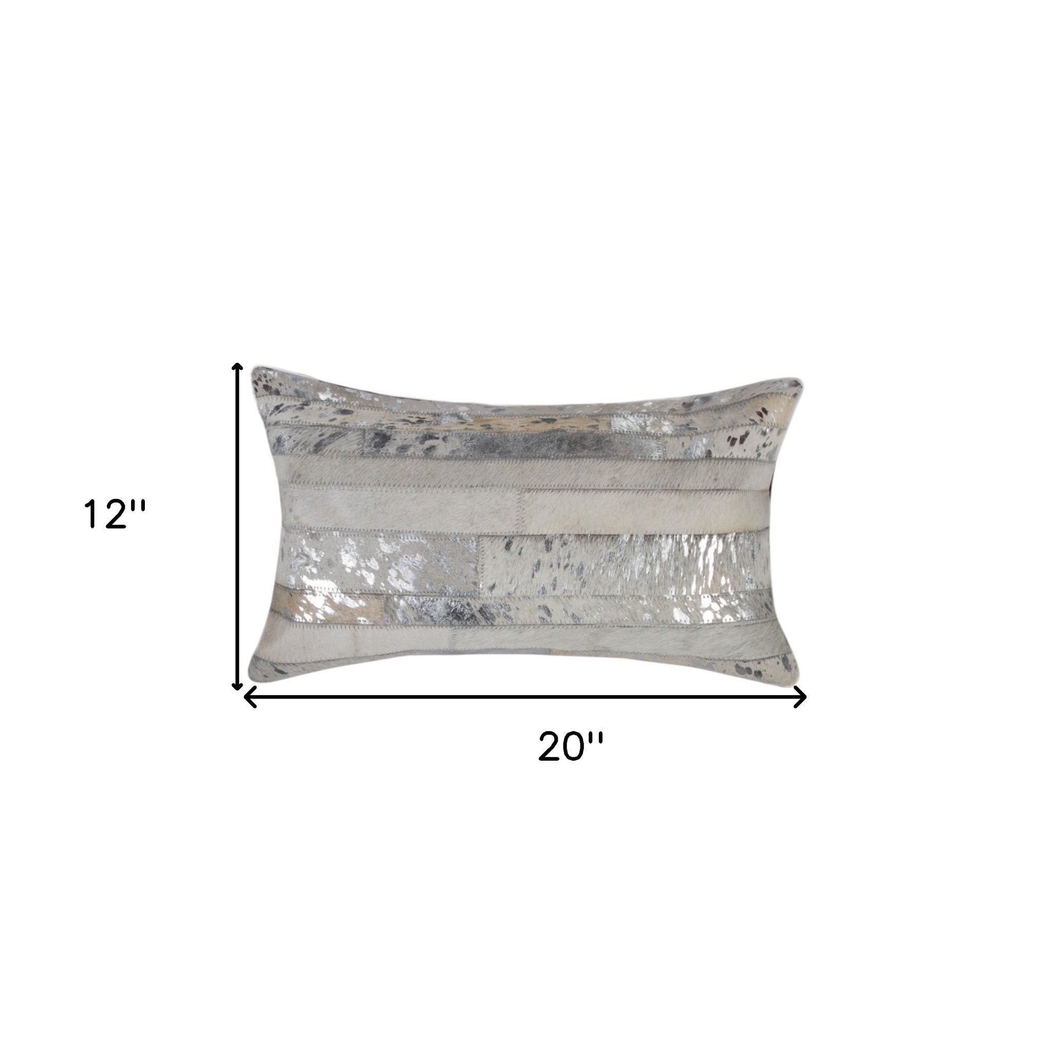 Set of Two 12" X 20" Gray and Silver Striped Cowhide Lumbar Throw Pillows with Glitter-6