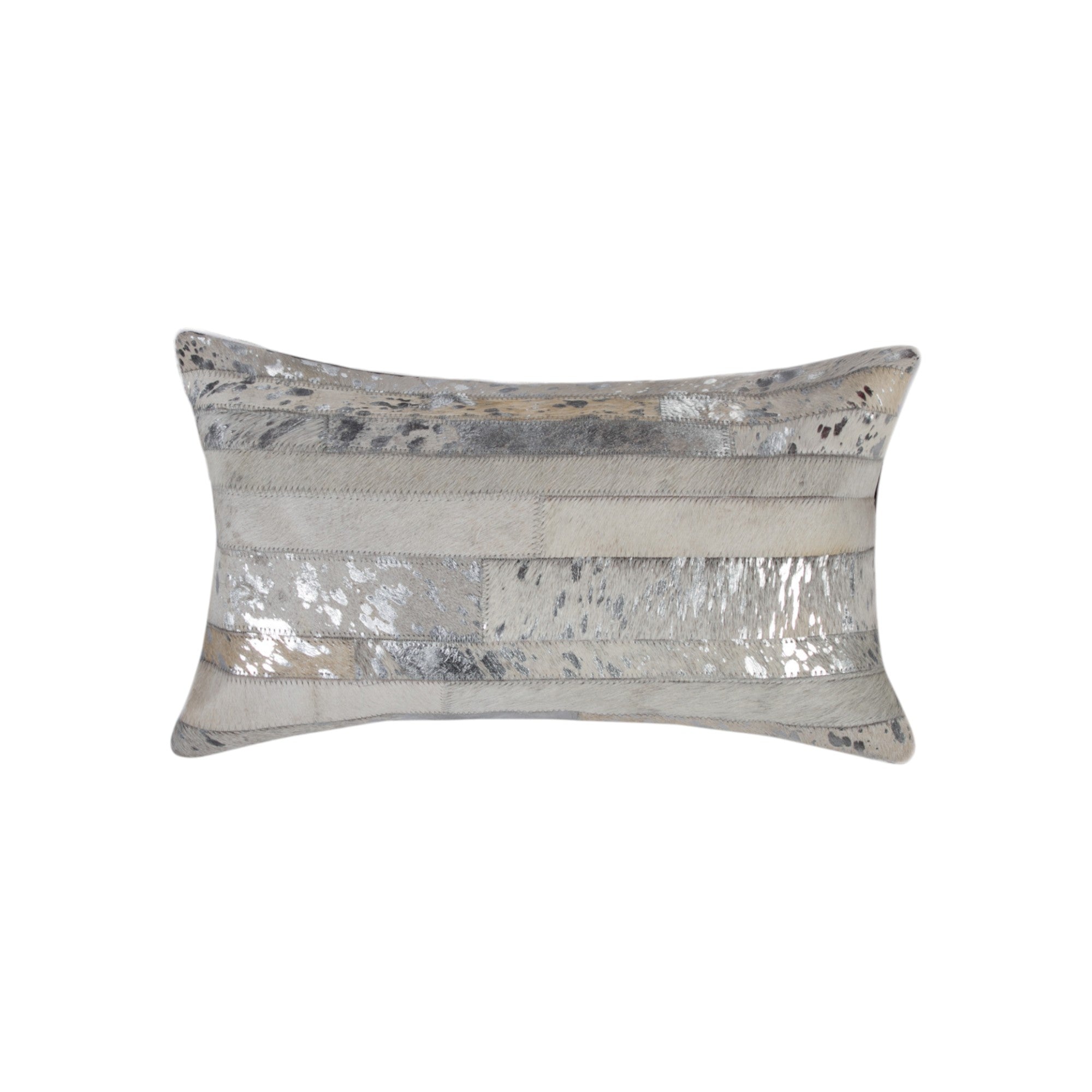 Set of Two 12" X 20" Gray and Silver Striped Cowhide Lumbar Throw Pillows with Glitter-1