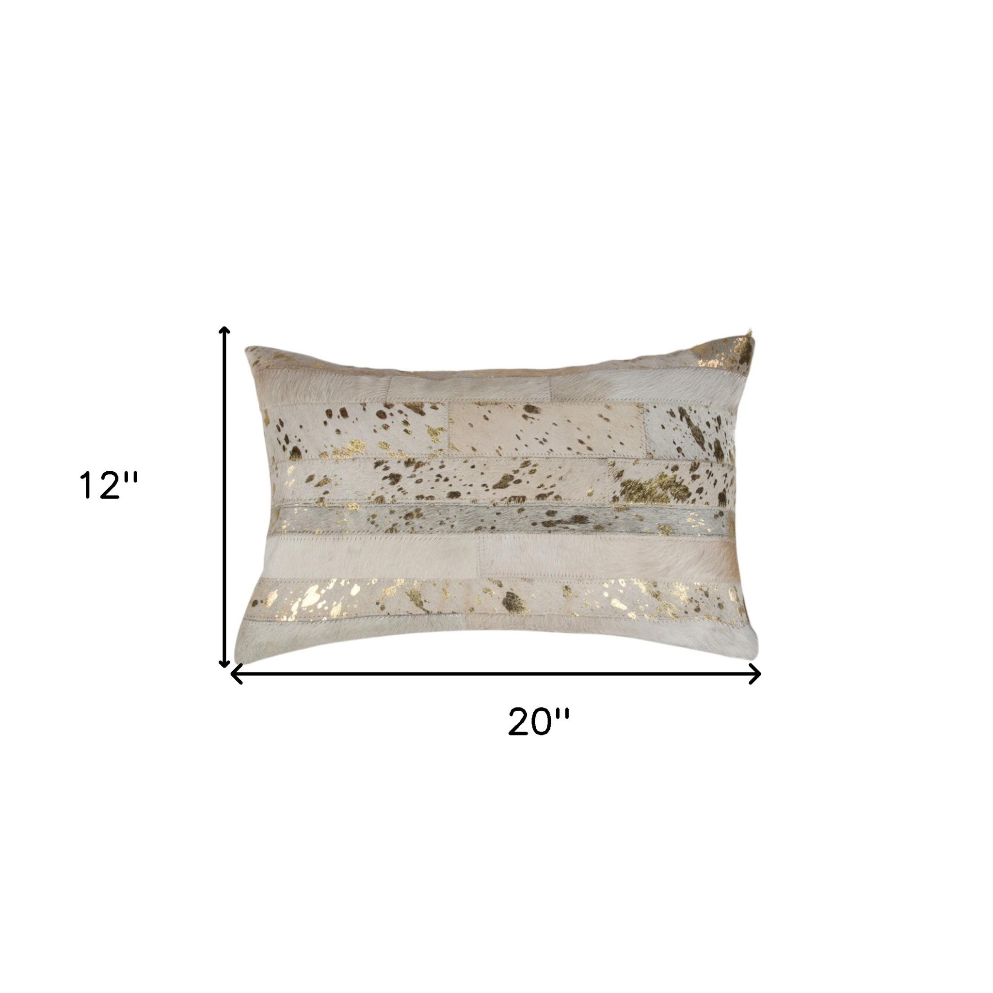 Set of Two 12" X 20" Natural and Gold Patchwork Cowhide Lumbar Throw Pillows with Glitter-6