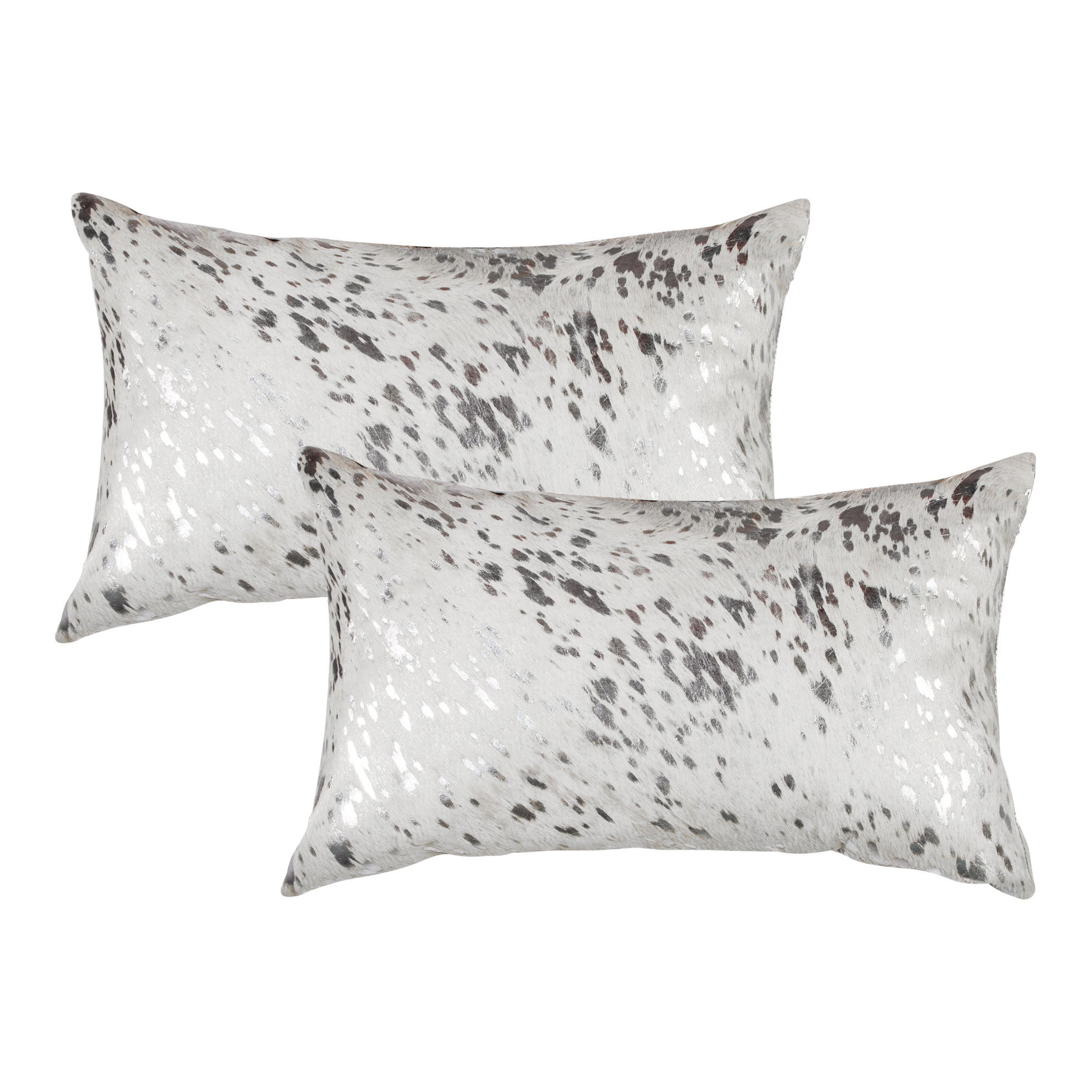 Set of Two 12" X 20" Gray and Silver Abstract Cowhide Lumbar Throw Pillows with Glitter-3