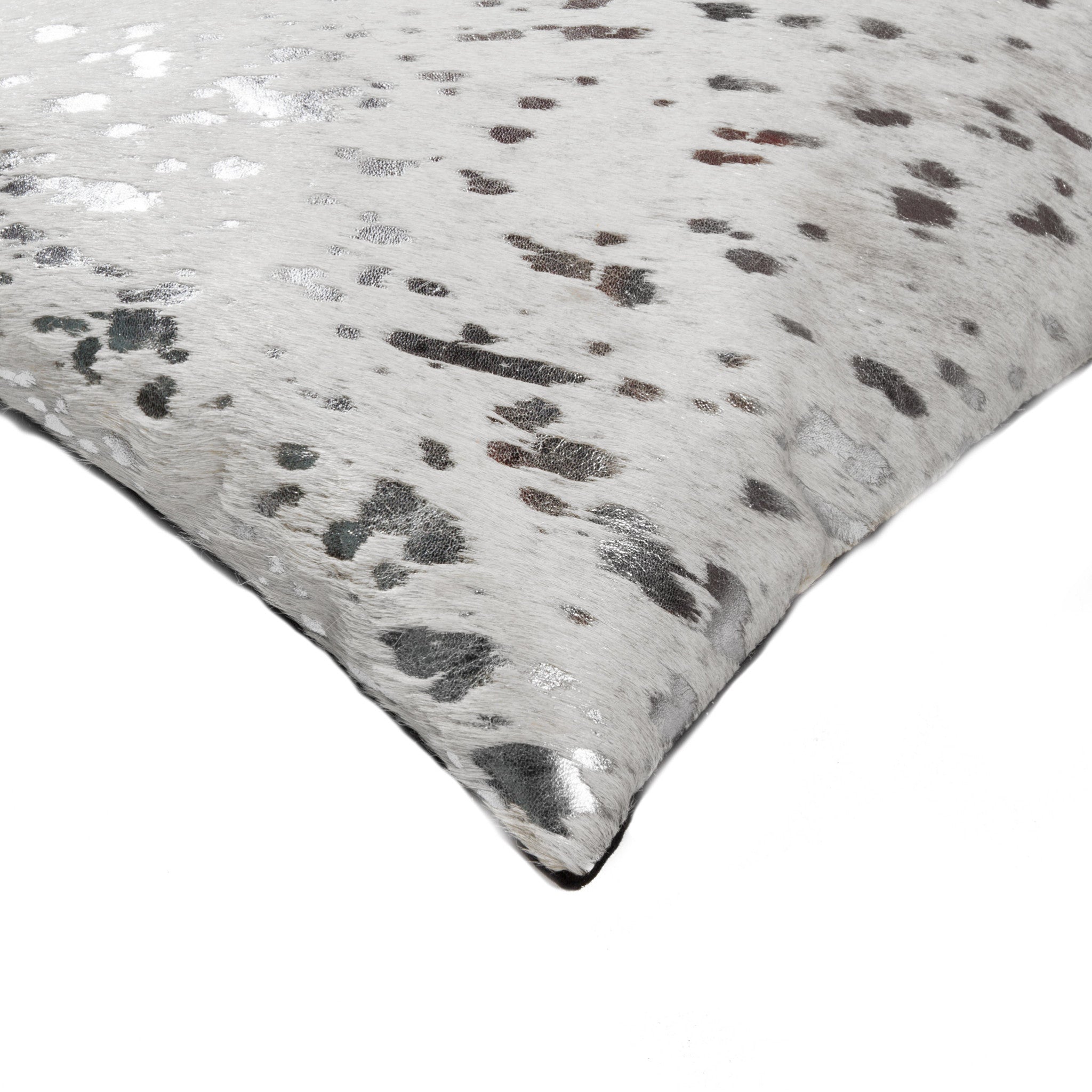 Set of Two 12" X 20" Gray and Silver Abstract Cowhide Lumbar Throw Pillows with Glitter-2