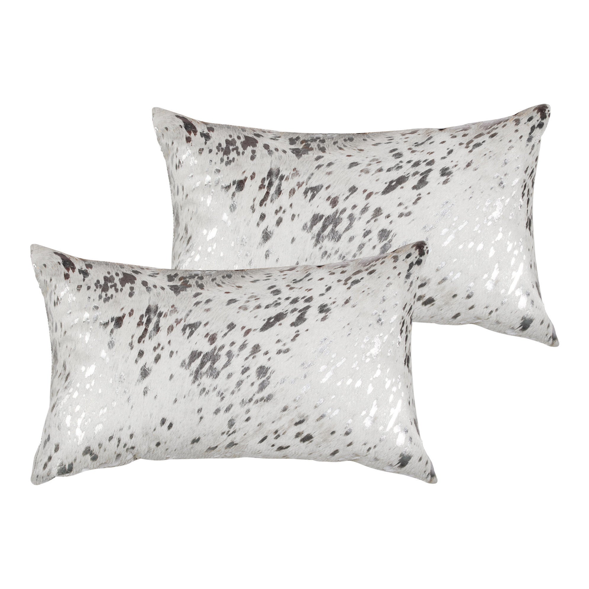 Set of Two 12" X 20" Gray and Silver Abstract Cowhide Lumbar Throw Pillows with Glitter-4