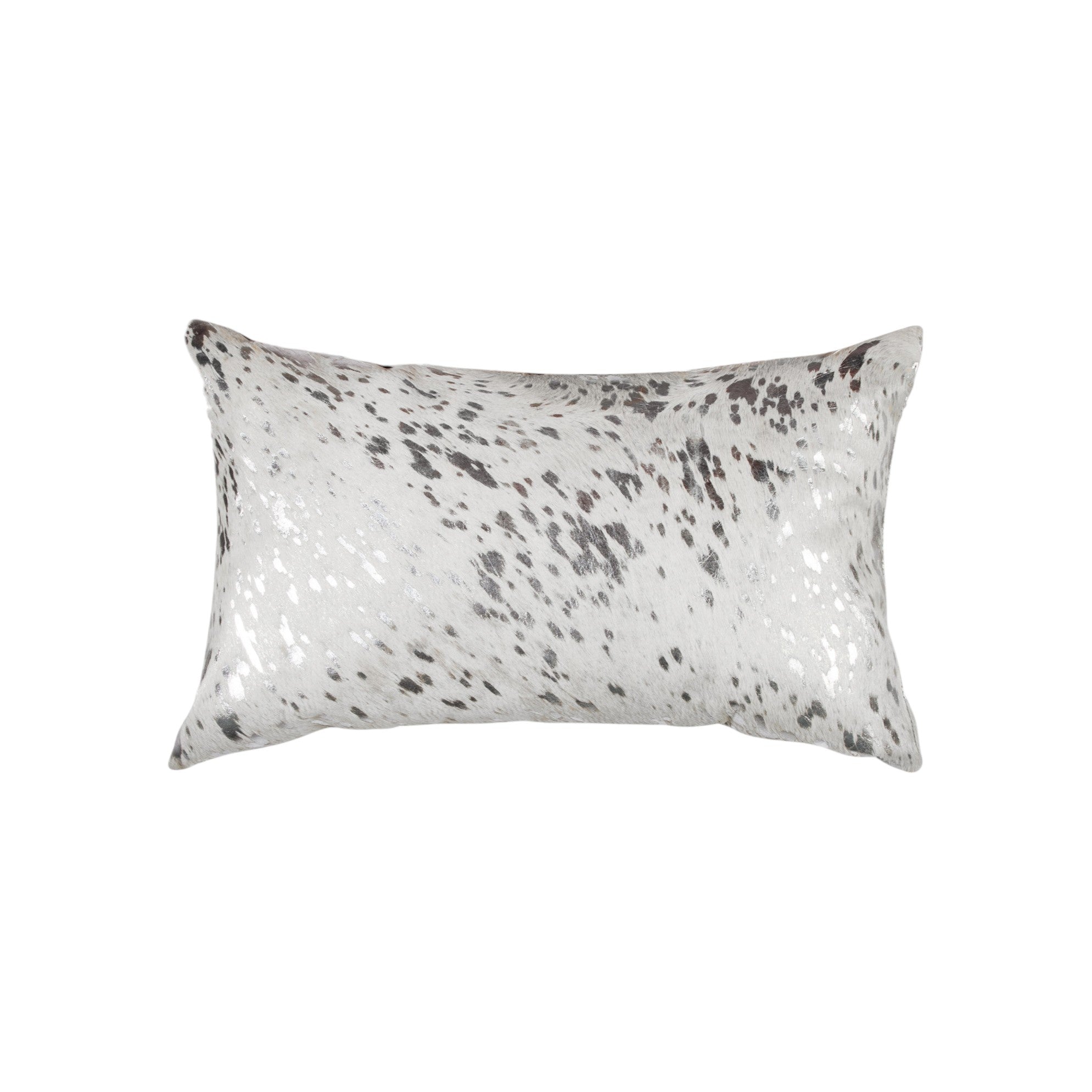 Set of Two 12" X 20" Gray and Silver Abstract Cowhide Lumbar Throw Pillows with Glitter-0
