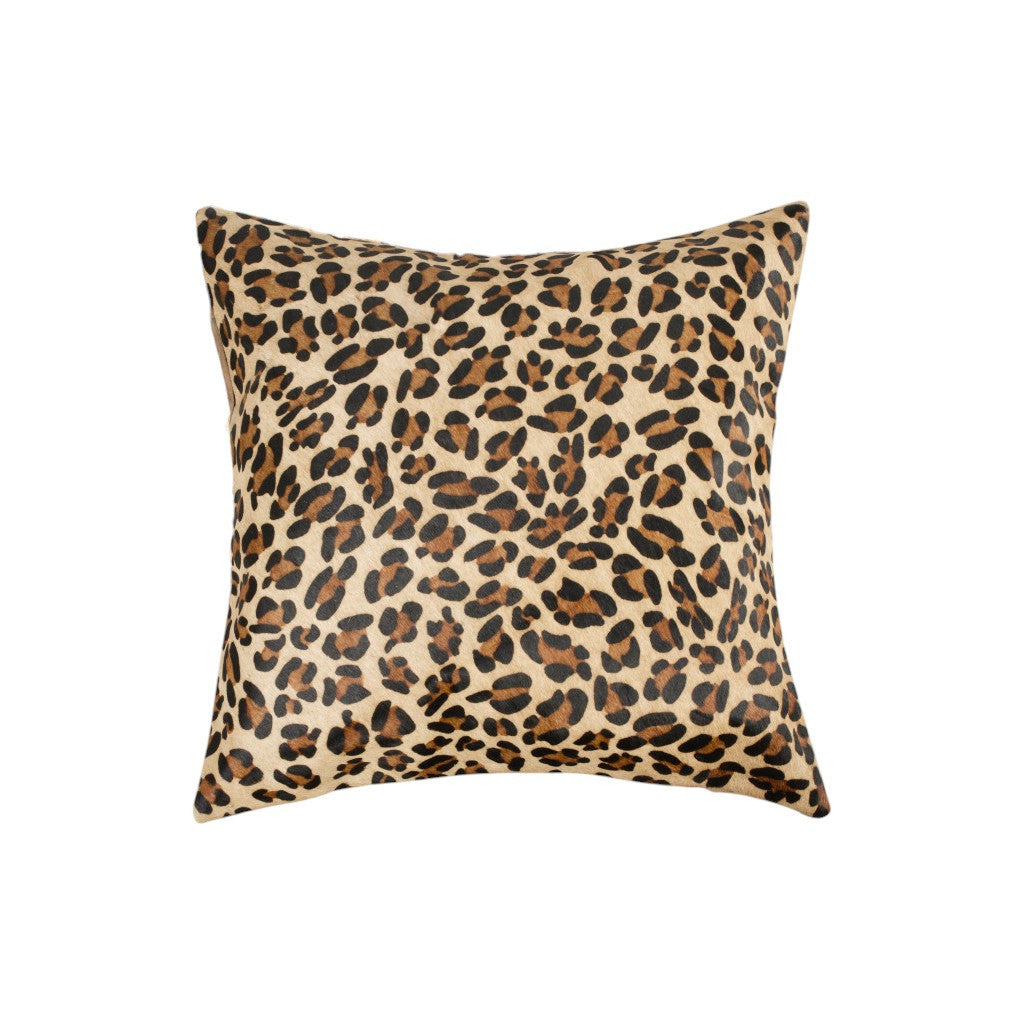 Set of Two 18" Brown and Black Leopard Cowhide Throw Pillows-4