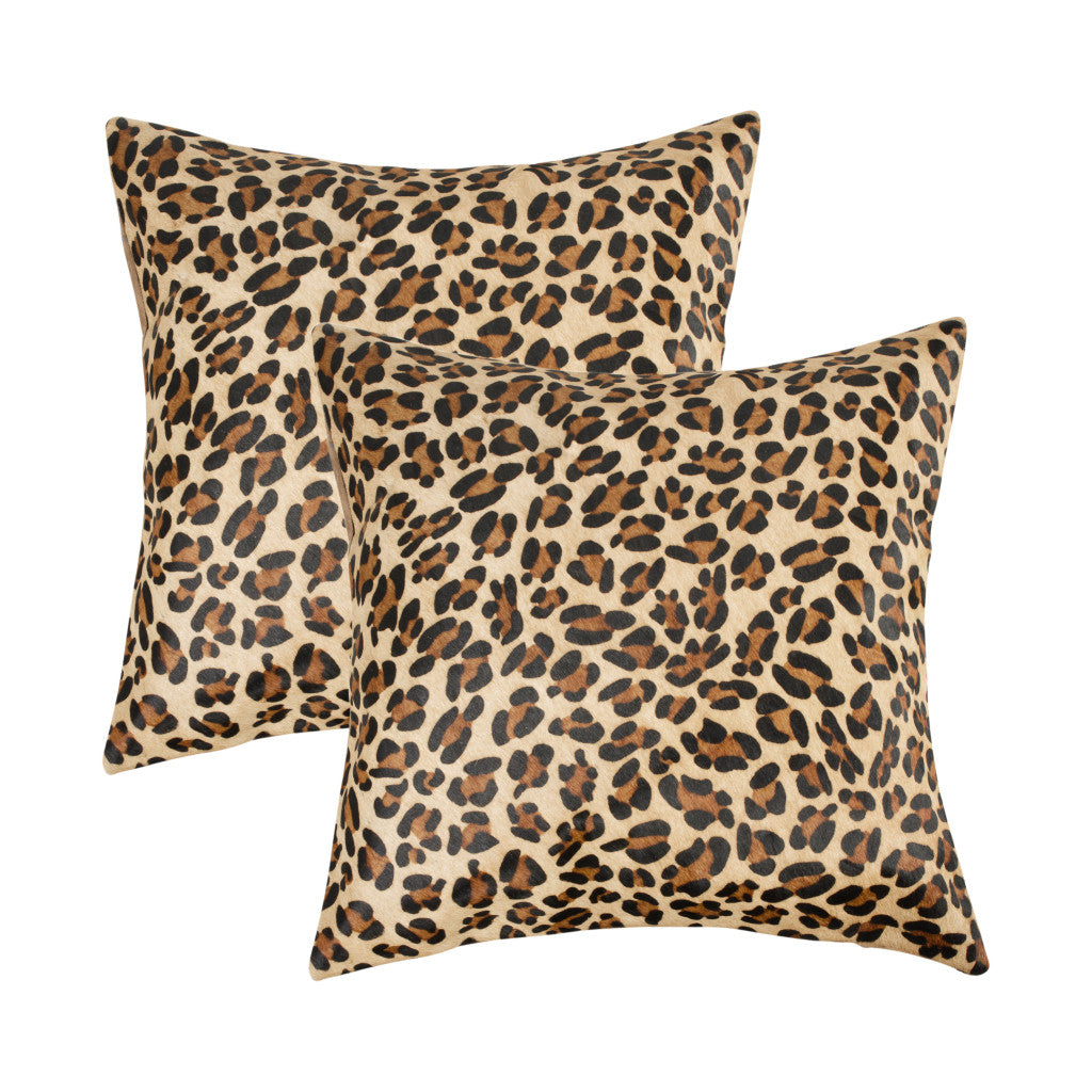 Set of Two 18" Brown and Black Leopard Cowhide Throw Pillows-3