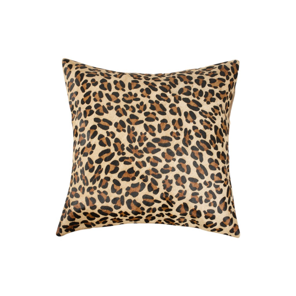 Set of Two 18" Brown and Black Leopard Cowhide Throw Pillows-2