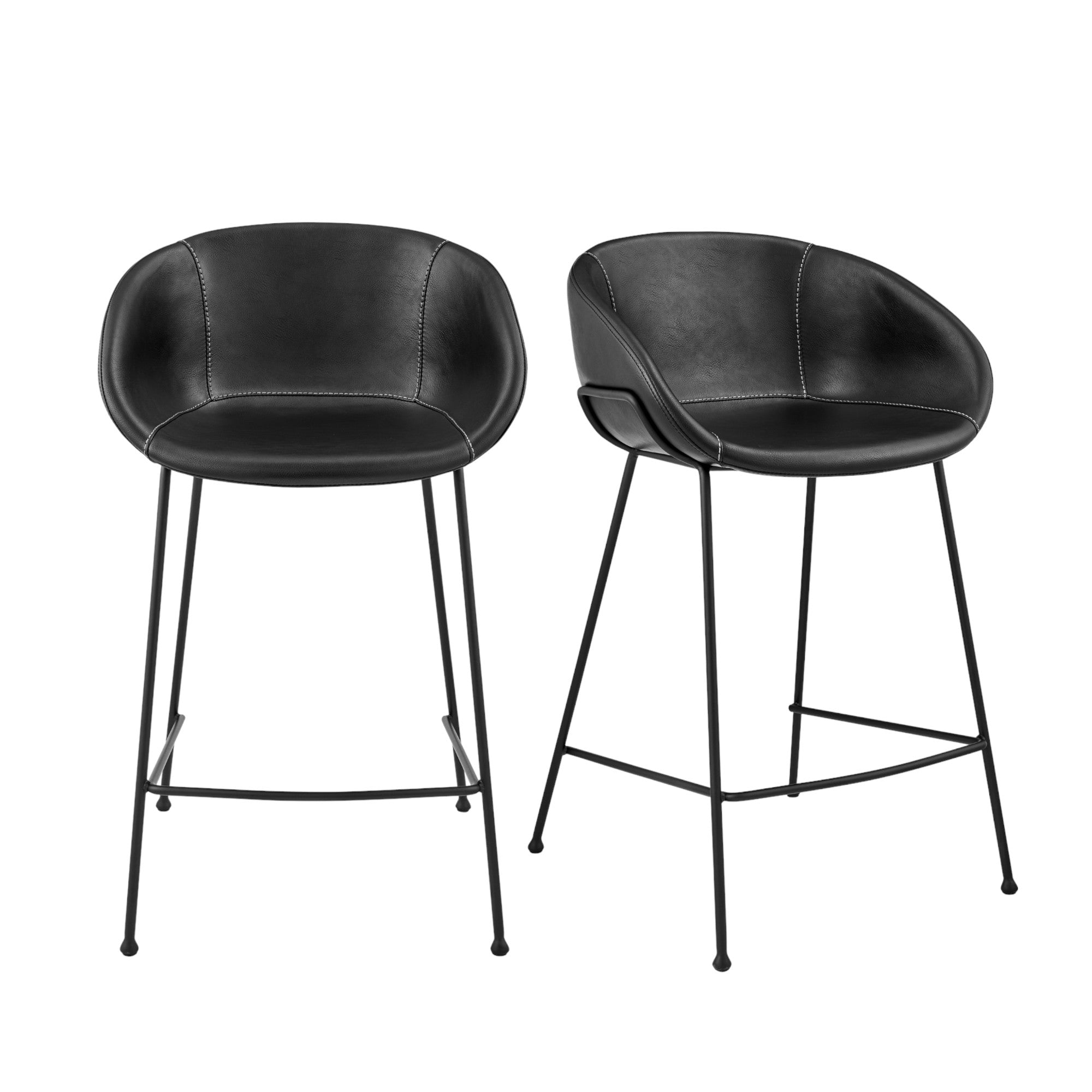 Set of Two 26" Black Faux Leather and Steel Low Back Counter Height Bar Chairs-7